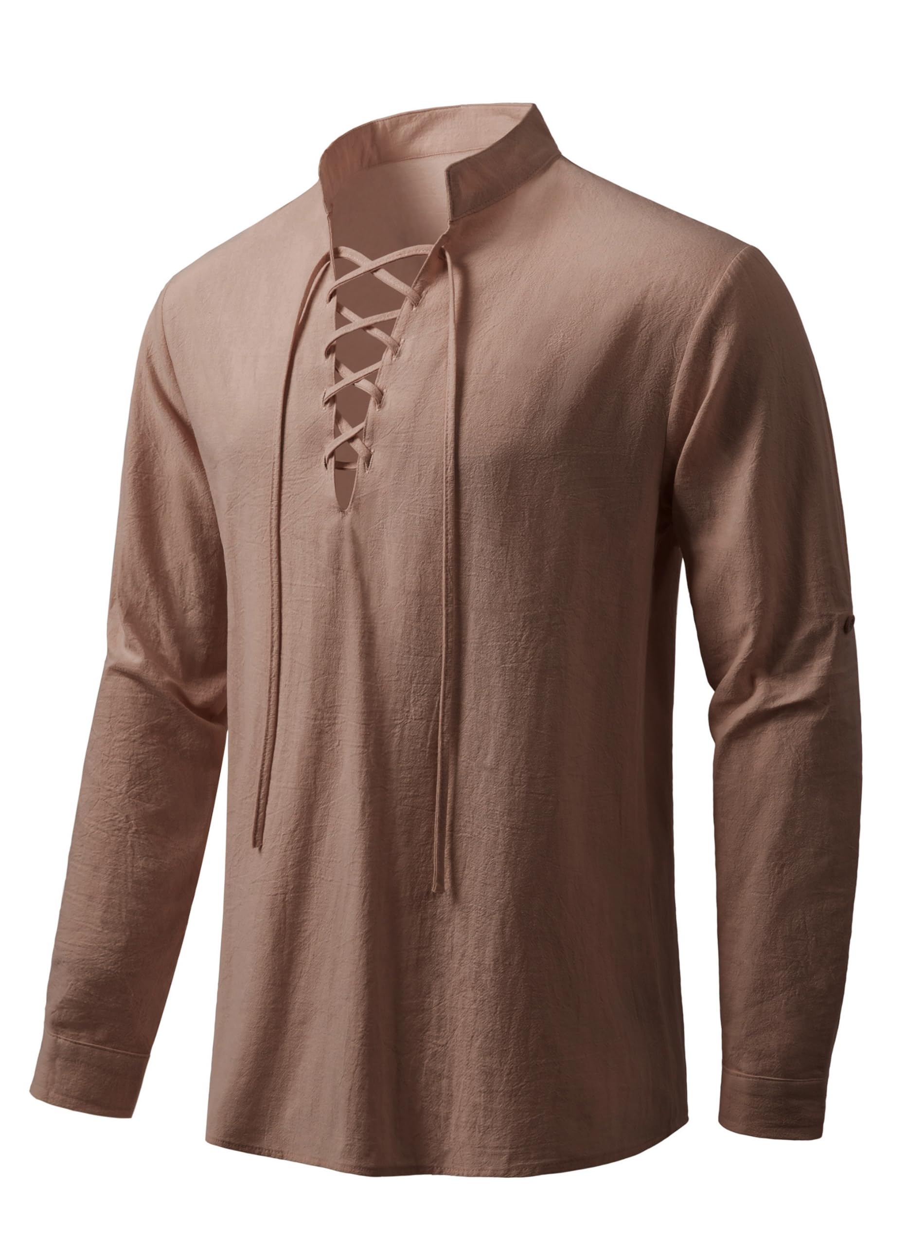 Men's Long Sleeve Shirts Retro Style Lace up for Medieval,Viking,Hippie Halloween Cosplay Pirate Renaissance Costume