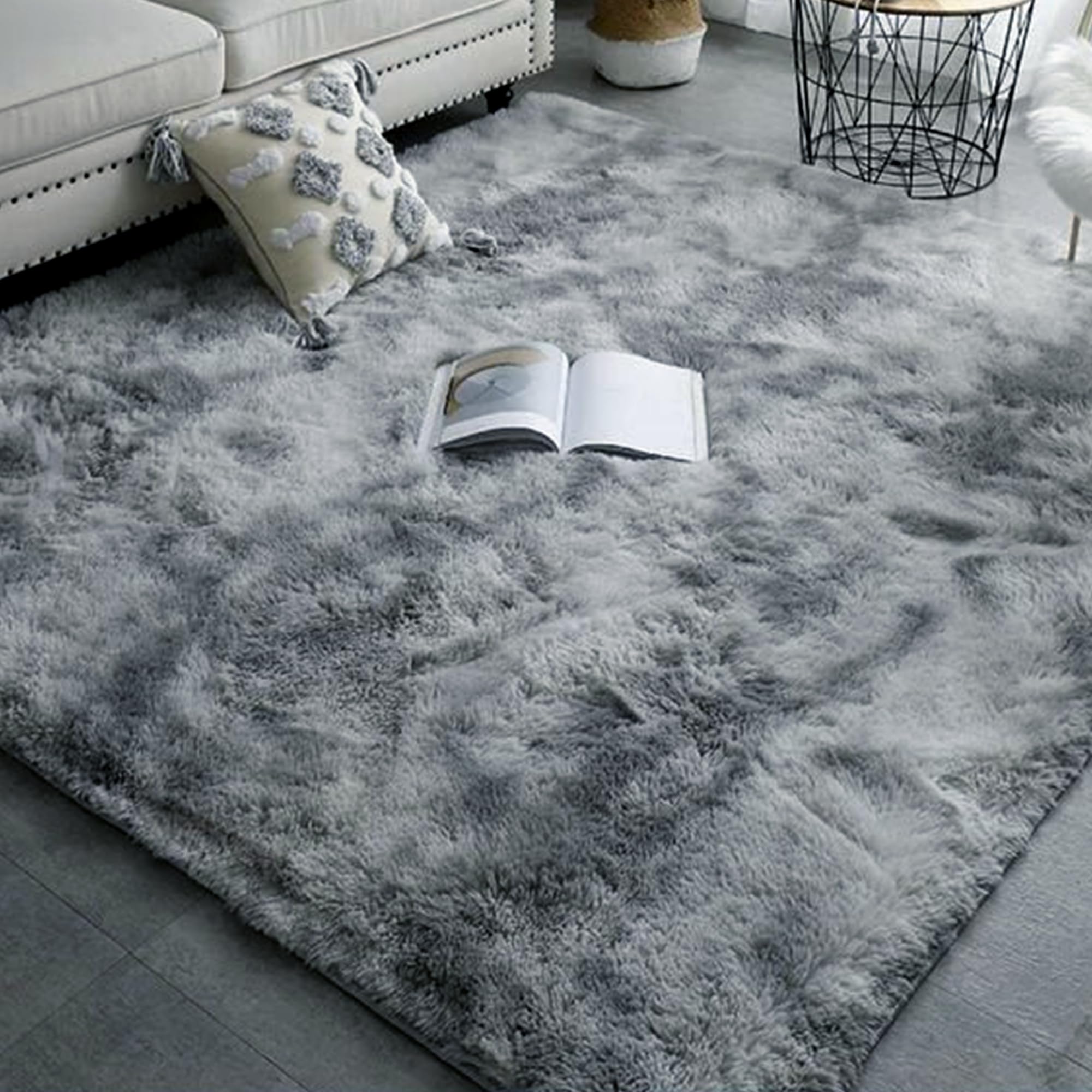 Tapis de Salon 220 x 230 cm Uni Brillant Douillet Tapis Moelleux Carpette Facile à Nettoyer pour Salon Chambre Canapé Natte, Gris Clair