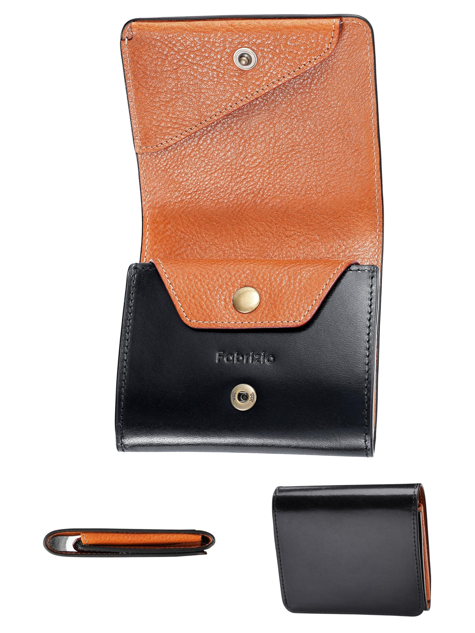 Fabriczio Wallet, Men's, Women's, Bifold Coin Purse, Mini Wallet, Small, Thin, Compact, Soft, Easy to Use, Italian Leather, Made by Top Leather Craftsmen, Genuine Leather (Shine Black) : Clothing, Sho