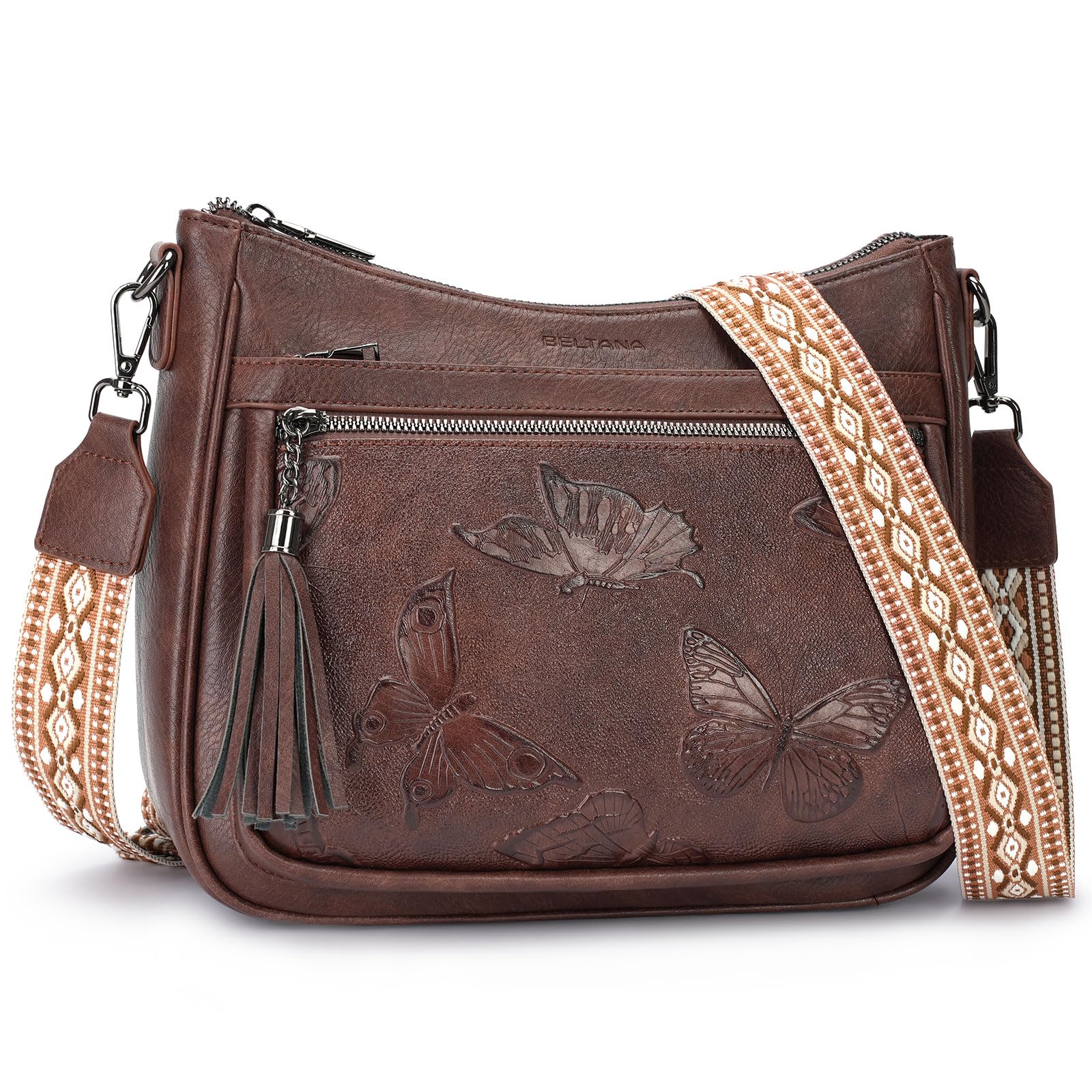 BELTANA Crossbody Bags for Women Trendy Vegan Leather Hobo Purses Medium Butterfly Cross Body Purse with Wide Strap