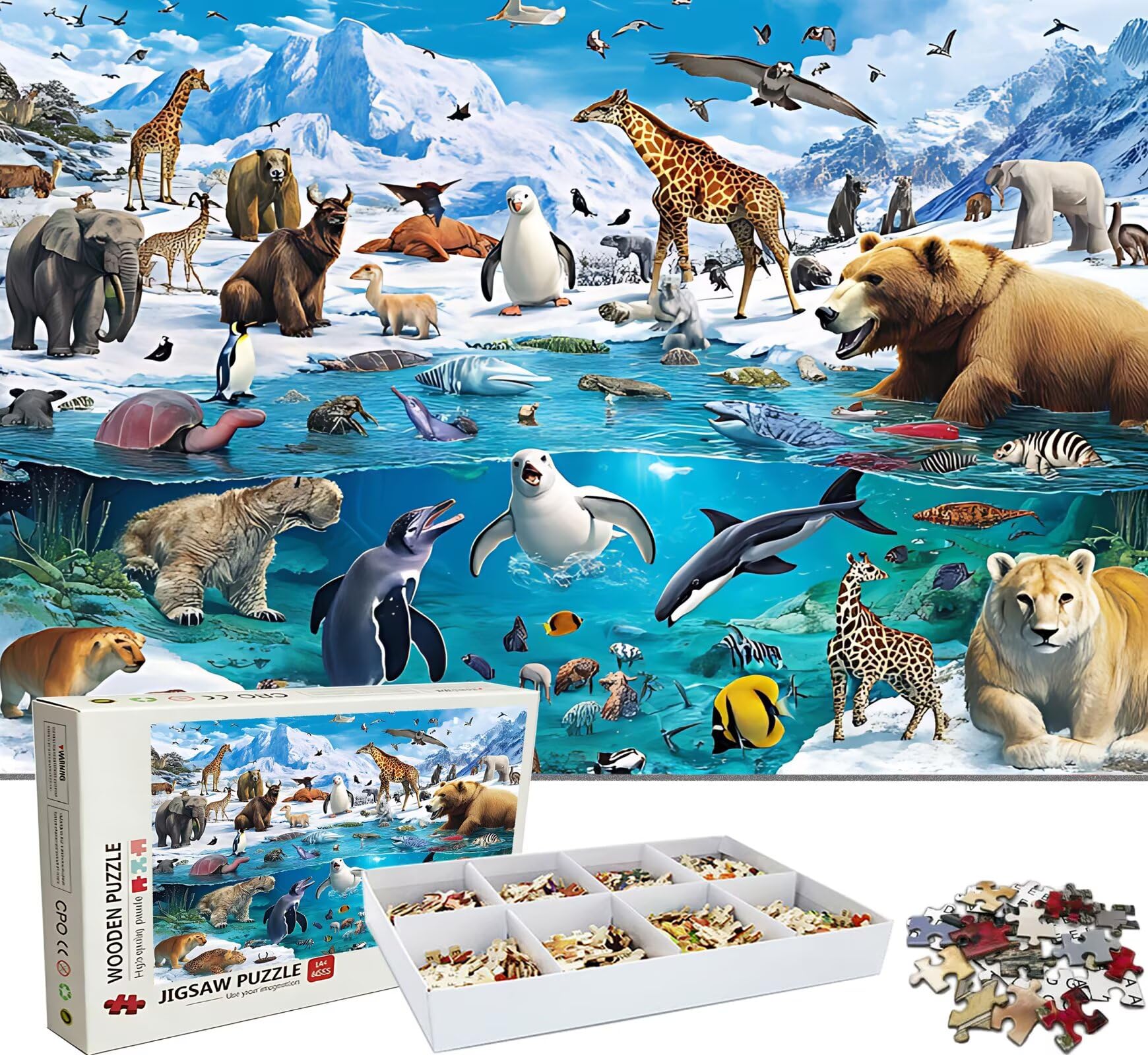 Puzzle 5000 elementów, drewniane puzzle dla dorosłych, zwierzęta, krajobraz, 2 imponujące, klasyczne puzzle 156,5 x 105,5 cm, gra rodzinna, puzzle redukujące stres gra myśląca, dekoracja domu w0-150