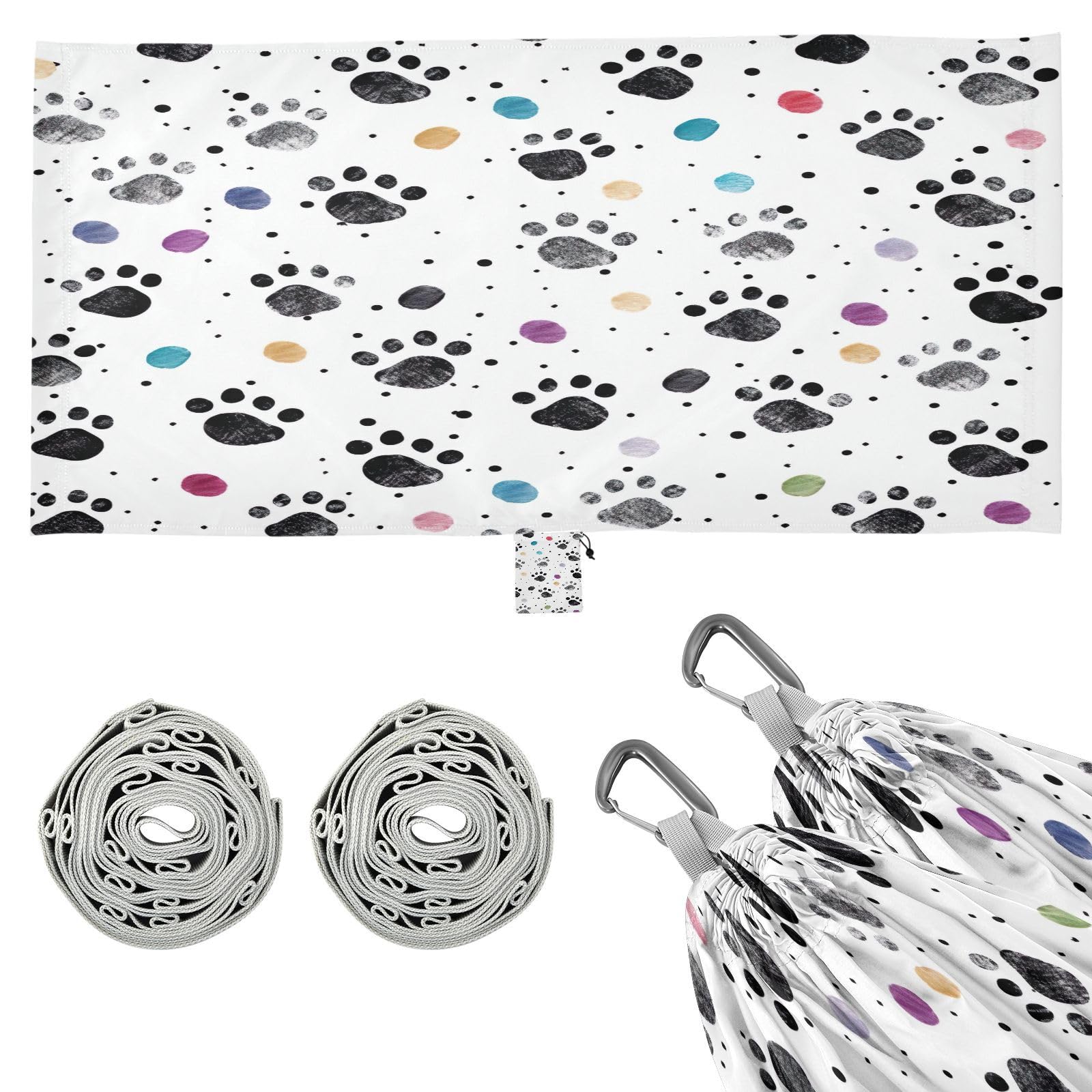 ATTX Dog Paw Prints Camping Hammock - Lightweight & Portable Hammocks, Heavy Duty 330lbs Capacity for Indoor, Hiking, Backpacking, Travel, Backyard, Beach#360