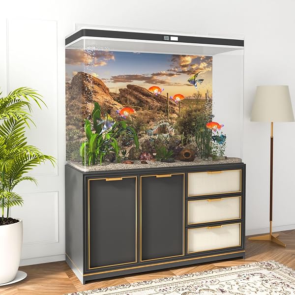 180 x 61 cm Reptile Habitat Background Blue Sky Oasis Cactus Sun and Desert Terrarium Background Vinyl Background - 3