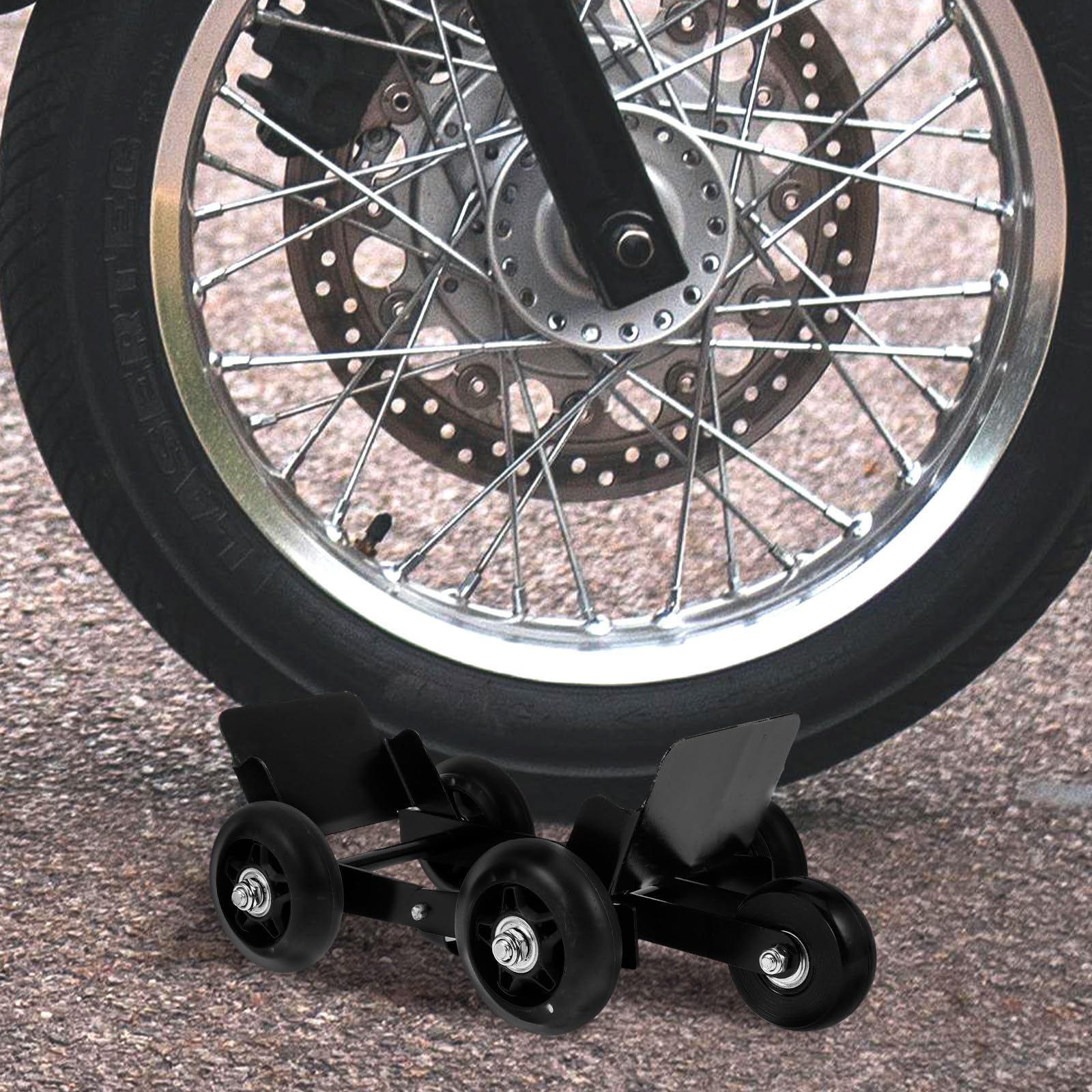 VOSAREA Outil de Déplacement de Pneu Moto en Métal Noir, Facile à Installer, pour Moto et Tricycle Après Crevaison, Assistance Pratique pour Motards Couleur Aléatoire