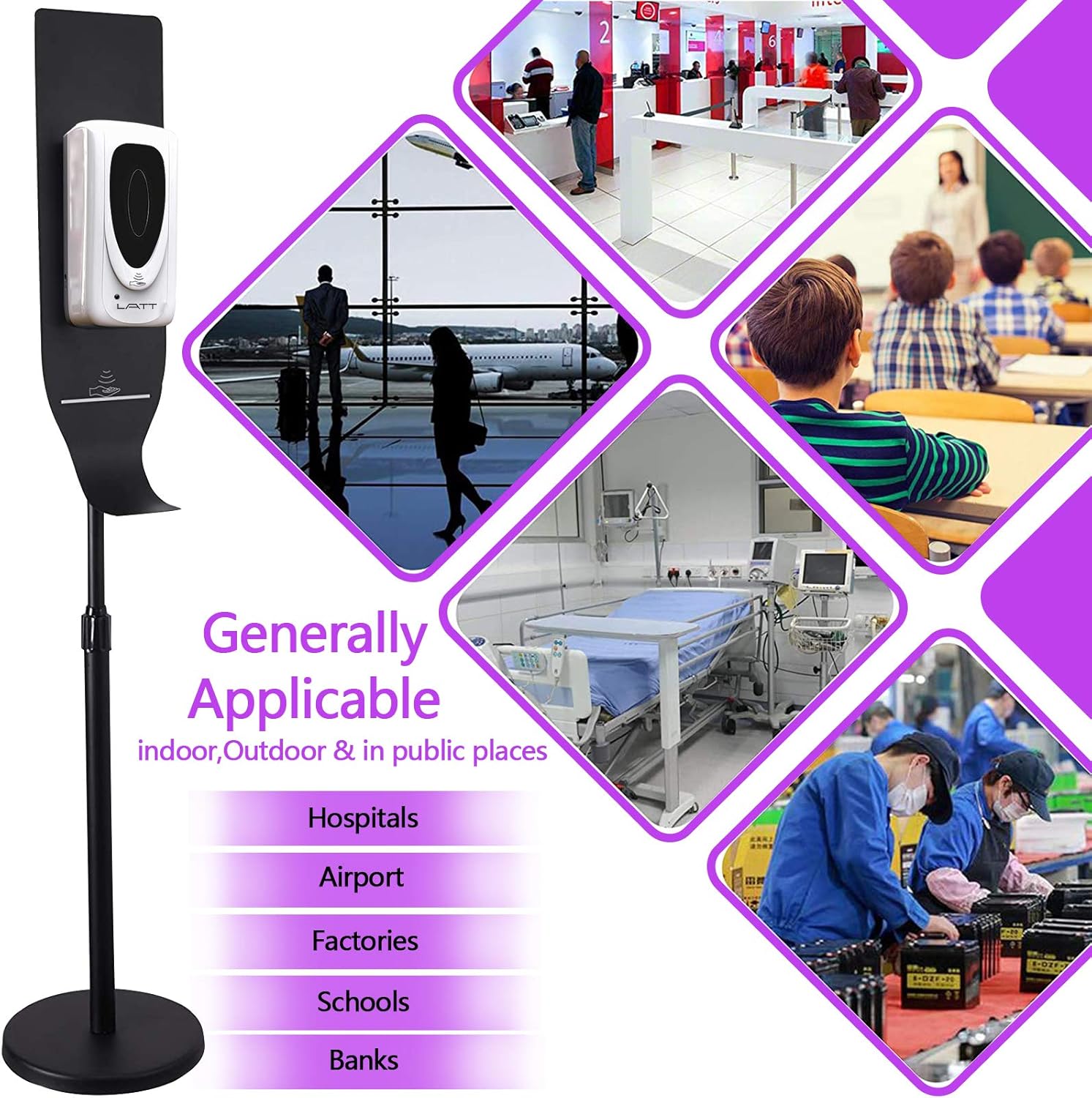 Frее Shірріng 🛒 LATT Hand Sanitizer Dispenser Touch Free, Automatic Sanitizer Holder with Steel Floor Stand, Drip Catcher, and Refillable Bottle(1000ml), for Commercial and Public Places - Sanitizer Stand ( Black )