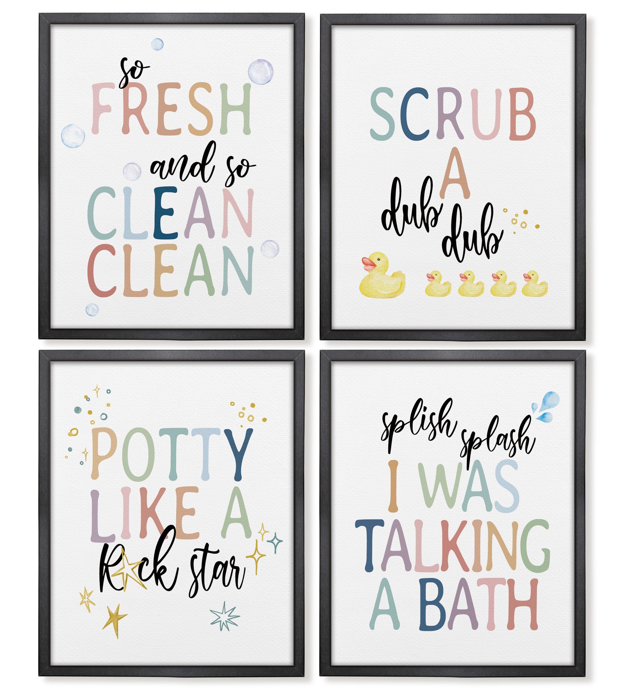 GOXFOC So Fresh and Clean Colorful Bathroom Art Wall Art Prints Unframed Set of 4,Funny Bathroom Rules Posters Gifts for Home Kids Washroom Restroom Nursery Toilet,8 x 10 Inch