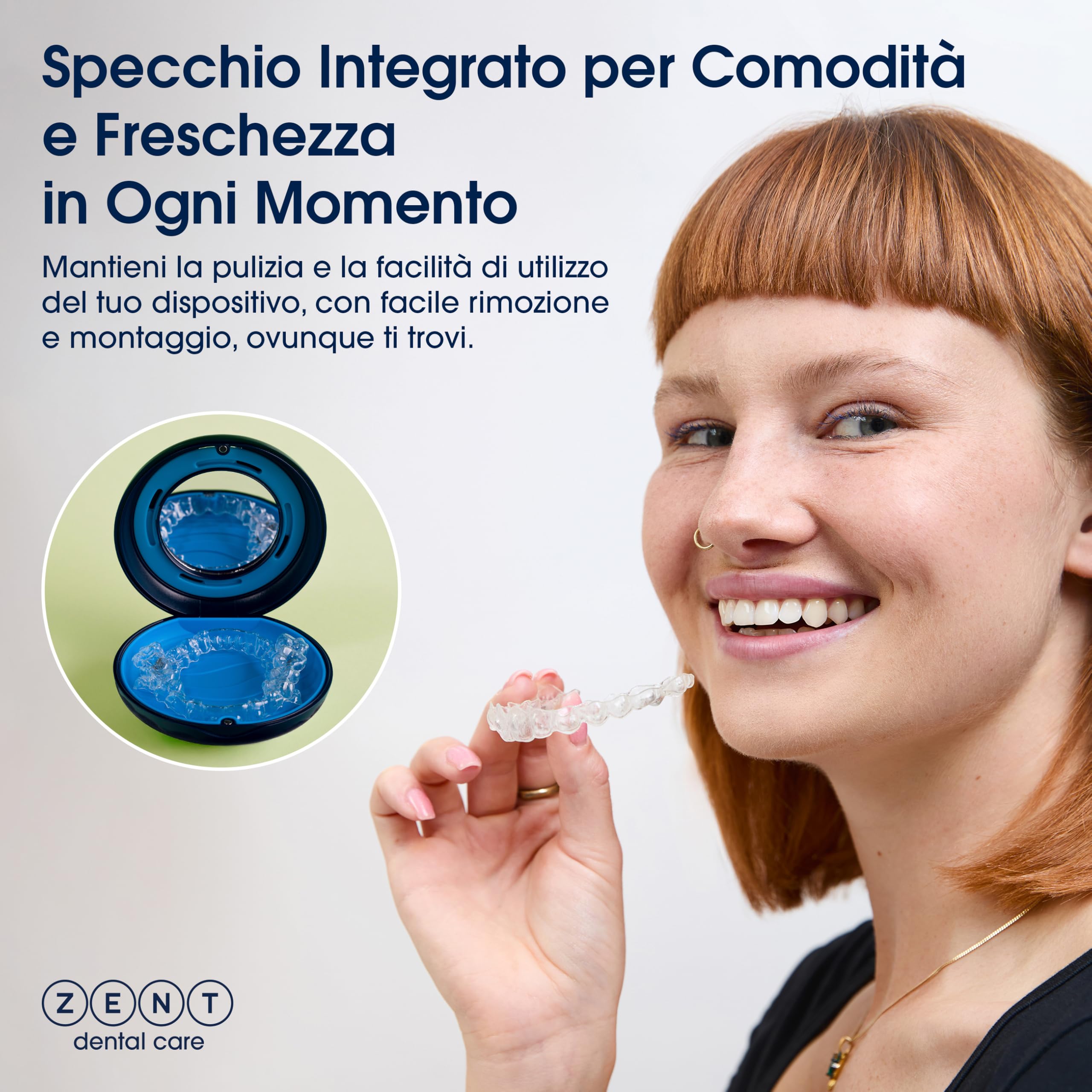 ZENT Custodia per Apparecchio Dentale, Dentiera, Porta Bite Dentale, Scatola per parentesi graffe, Porta Allineatore e Bite, Scatola Ortodontiche, Per Protesi Dentale, Con ventilazione e specchio, Blu