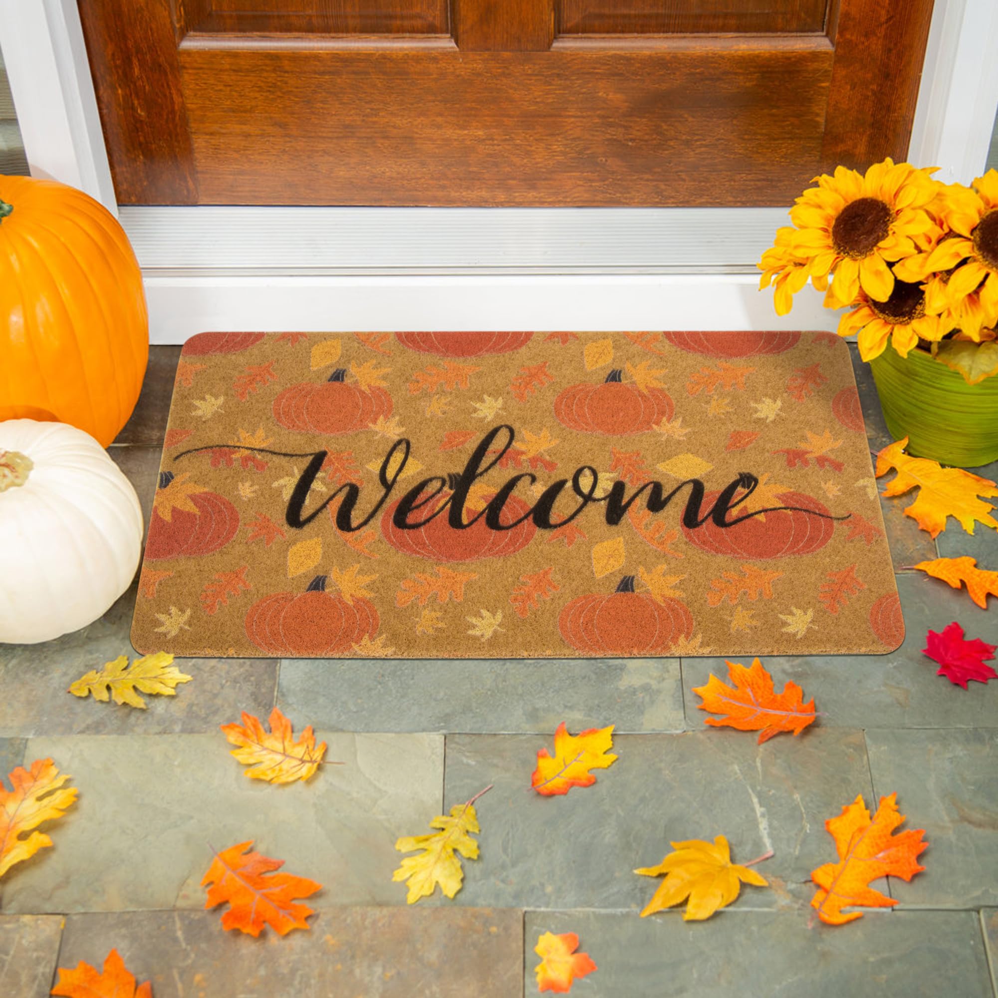 Paillasson en fibre de coco Hello Fall Welcome tapis de sol d'intérieur d'automne 73x43cm