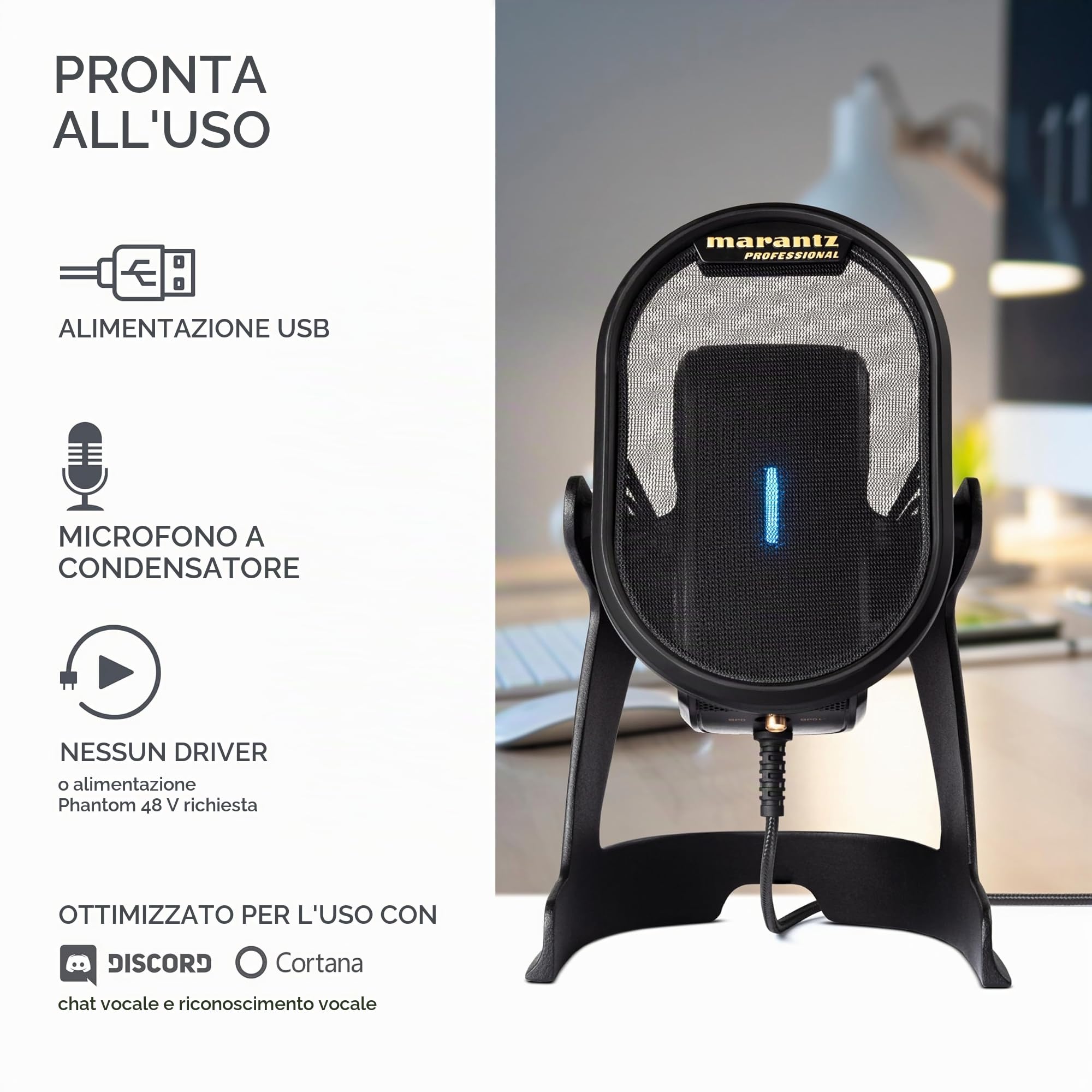 Marantz Professional Umpire – Microfono USB PC per Cattura Audio, YouTube, Streaming, Podcast e PC Gaming; Schermo Antipop, Sospensione Elastica