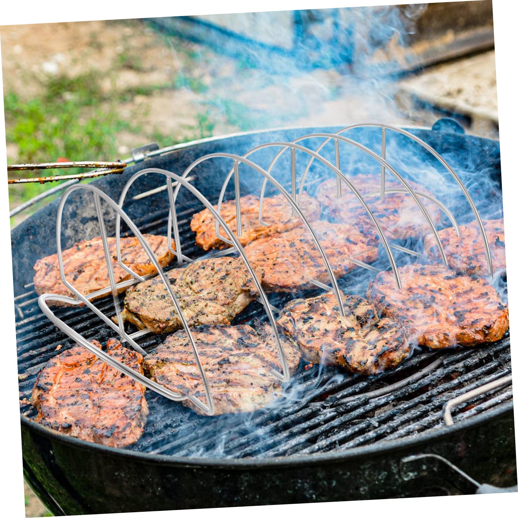Toddmomy Supporto per Costolette in Acciaio Inossidabile, Griglia per Barbecue Resistente all’Usura, Flusso D’Aria Uniforme, per Picnic e Casa