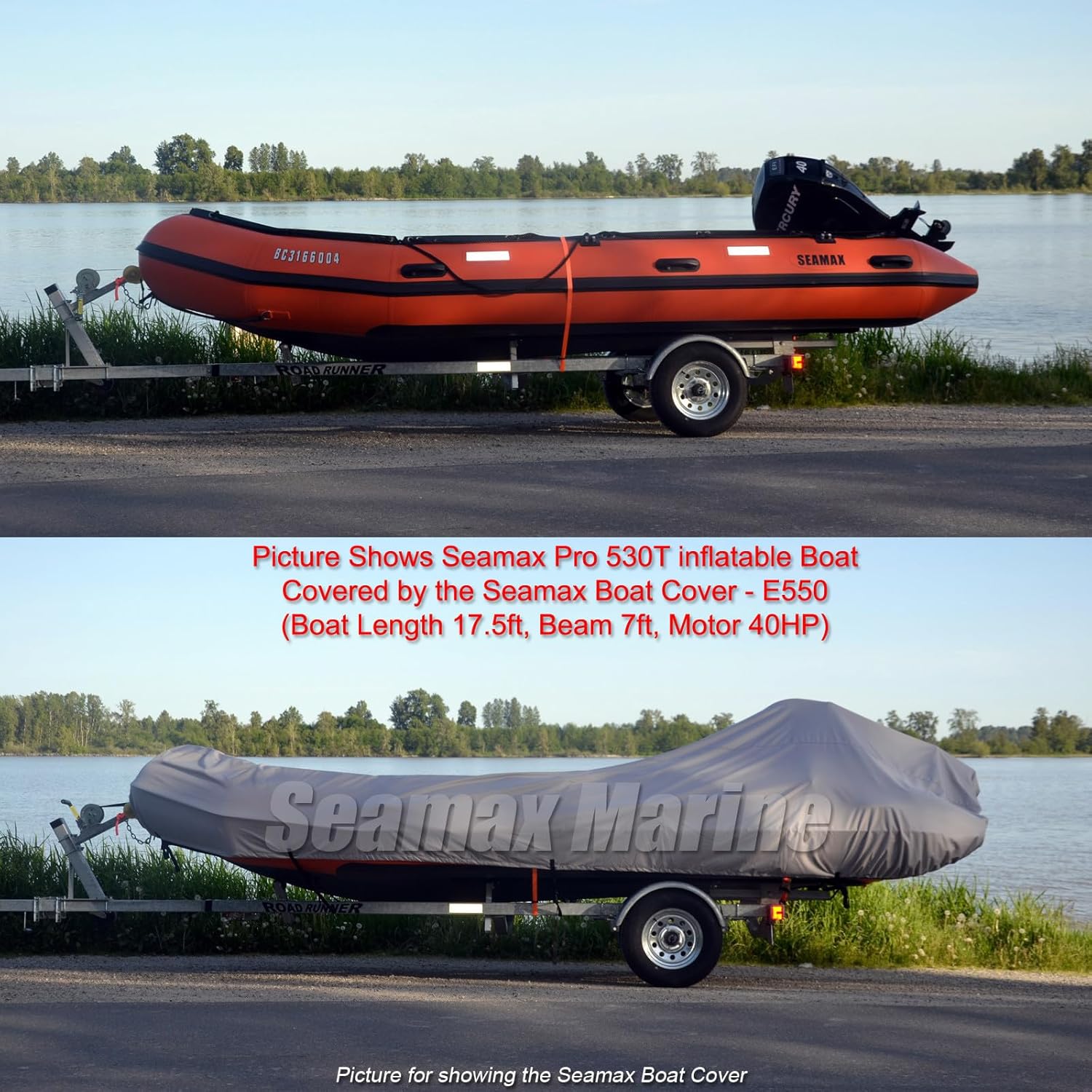 Seamax Inflatable Boat Cover, C Series for Beam Range 5.3' to 5.7' (FEET), 5 Sizes fits Length 9.9' to 13.8' (FEET)