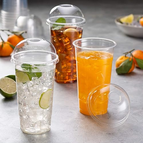 Miniatura 5 de 50 juegos de 32 onzas Vasos de plástico PET transparente con tapas de cúpula para café helado, batido, bebidas frías, tazas de granizado, batidos,