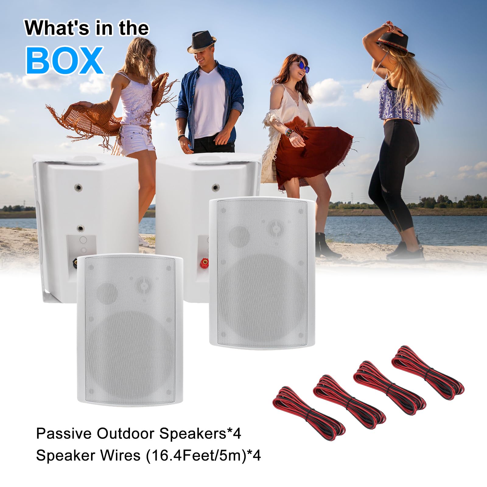 Herdio 800W 6,5 Pouces Enceinte d'Extérieur passifs, étanche Enceintes d'extérieu, Parleur imperméable à l'eau, Haut-Parleur murales stéréo Patio Mural avec Basses puissantes(4 Blanc)