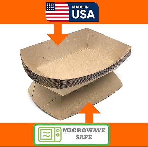 Miniatura 4 de Mr Miracle Bandeja de alimentos de papel kraft. 2 libras (paquete de 50). Desechable, reciclable y totalmente biodegradable. Botes de comida de gran