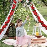 KHOYIME paquet de 5 40 FT Fleur artificielle Garland, Faux Roses Rouges Vines Fleurs en soie Faux Plastique Extérieur Suspension Floral Ivy Garland Décoration pour mariage Arch Chambre à coucher Accueil Mur Backdrop Room Décor
