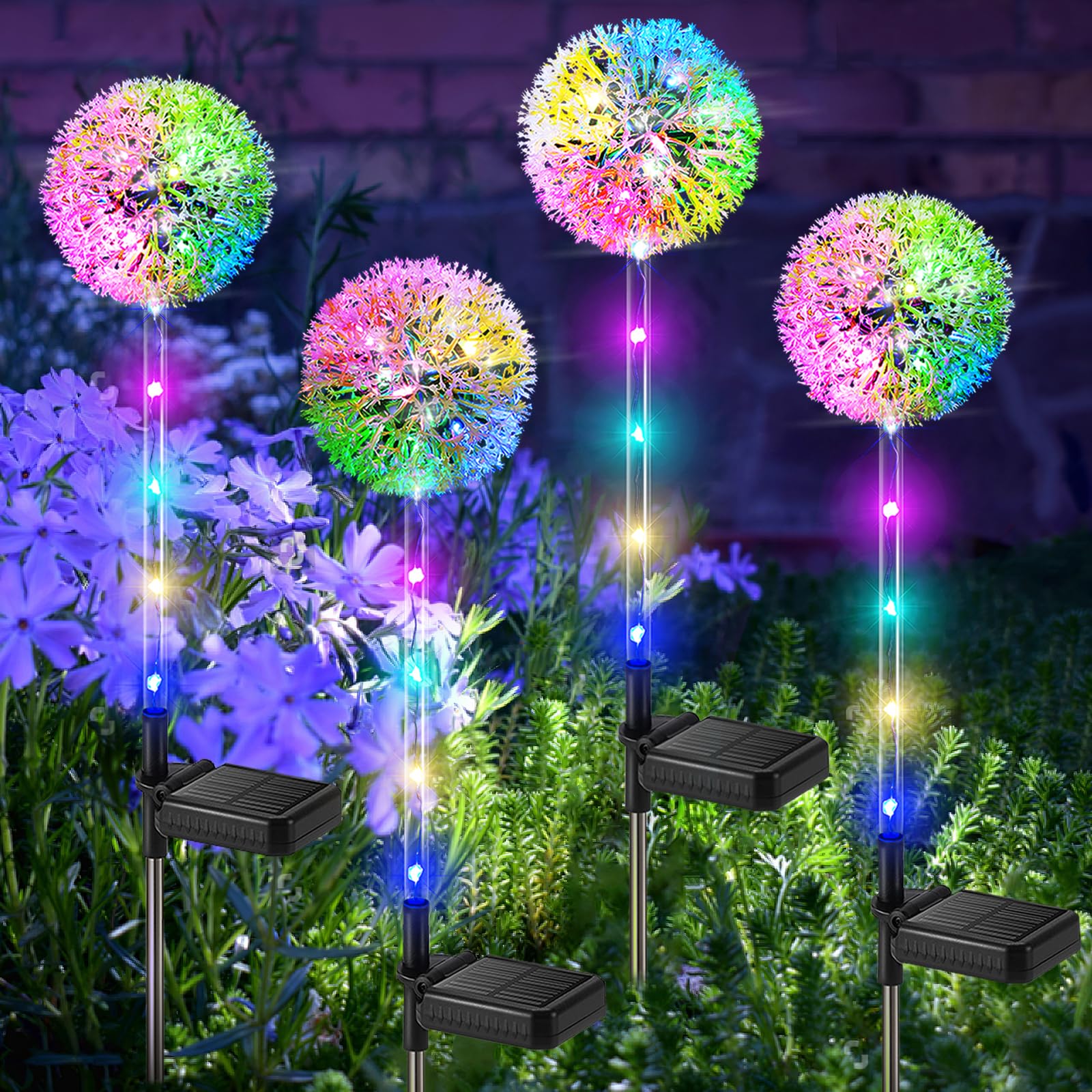 BUCASA Solarlampen für Außen Garten, 4 Stück Solarleuchten für Außen Löwenzahn mit Farbig LED, IP65 Wasserdicht Solar Blumen Lampe für Rasen Balkon Terrasse Hof Garten Deko Geschenke für Frauen