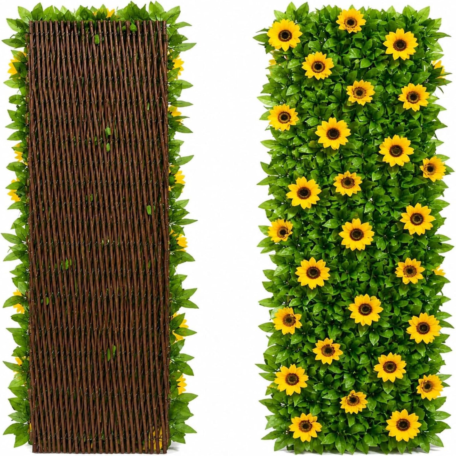 Artificial Fence Screening with Violet Flowers, Retractable Garden Trellis Panels, Fake Ivy Leaf Privacy Screen Wall Decor for Backyard Patio Balcony，Yellow：1pcs