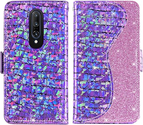 Miniatura 6 de Asuwish Funda para teléfono para OnePlus 7 Pro con protector de pantalla y tarjetero abatible con purpurina para OnePlus7Pro 5G One Plus 1+7 1Plus