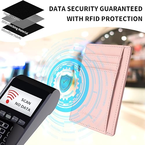 Vista 40 de Cartera Chelmon Slim RFID - Cartera de bolsillo frontal minimalista para tarjetas de crédito delgadas Negro carbón,Rosa,Negro (Black Cross),Gen
