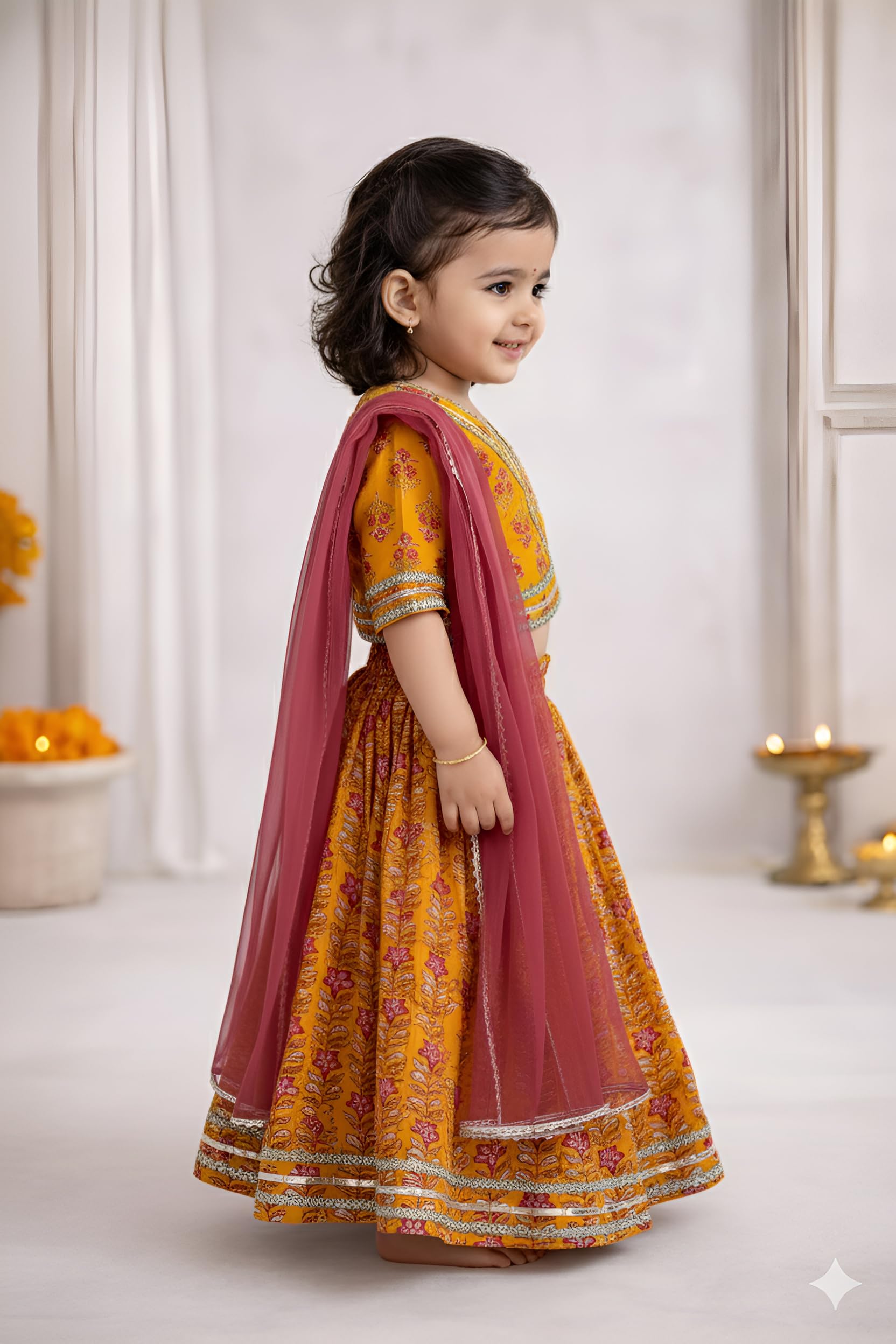 Arshia Fashions Baby Girls Cotton Ethnic Floral Lehenga Choli Set with Dupatta | Traditional Ethnic Wear for Kids 2
