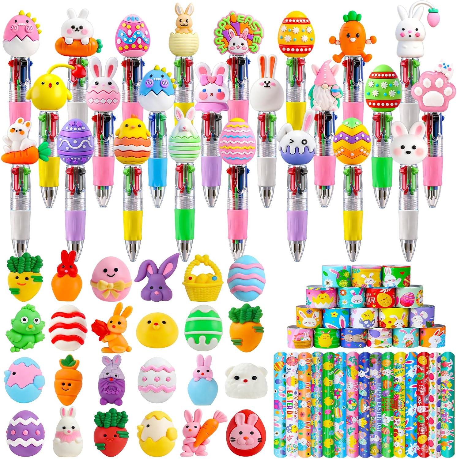 72 PCS Easter Classroom Gift Set with 24 Multi-Color Cute Pens and Mochi Squishy,Bulk Easter Day Gifts for Classroom Prizes Goodie Bag Stuffers Party Favors Supplies.