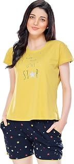 ZEYO Women's Cotton Star Printed Night Suit set of Top & Shorts 5231 Price In India