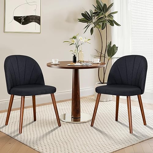 Miniatura 3 de Juego de 4 sillas de comedor de tela, sillas de comedor modernas tapizadas de mediados de siglo, silla decorativa sin brazos con patas de madera de