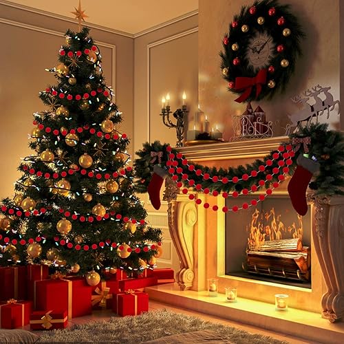 Miniatura 5 de Jishi Guirnalda de pompones de fieltro rojo, 3 unidades, decoración de Navidad, decoración interior del hogar, bonitos adornos de árbol de Navidad