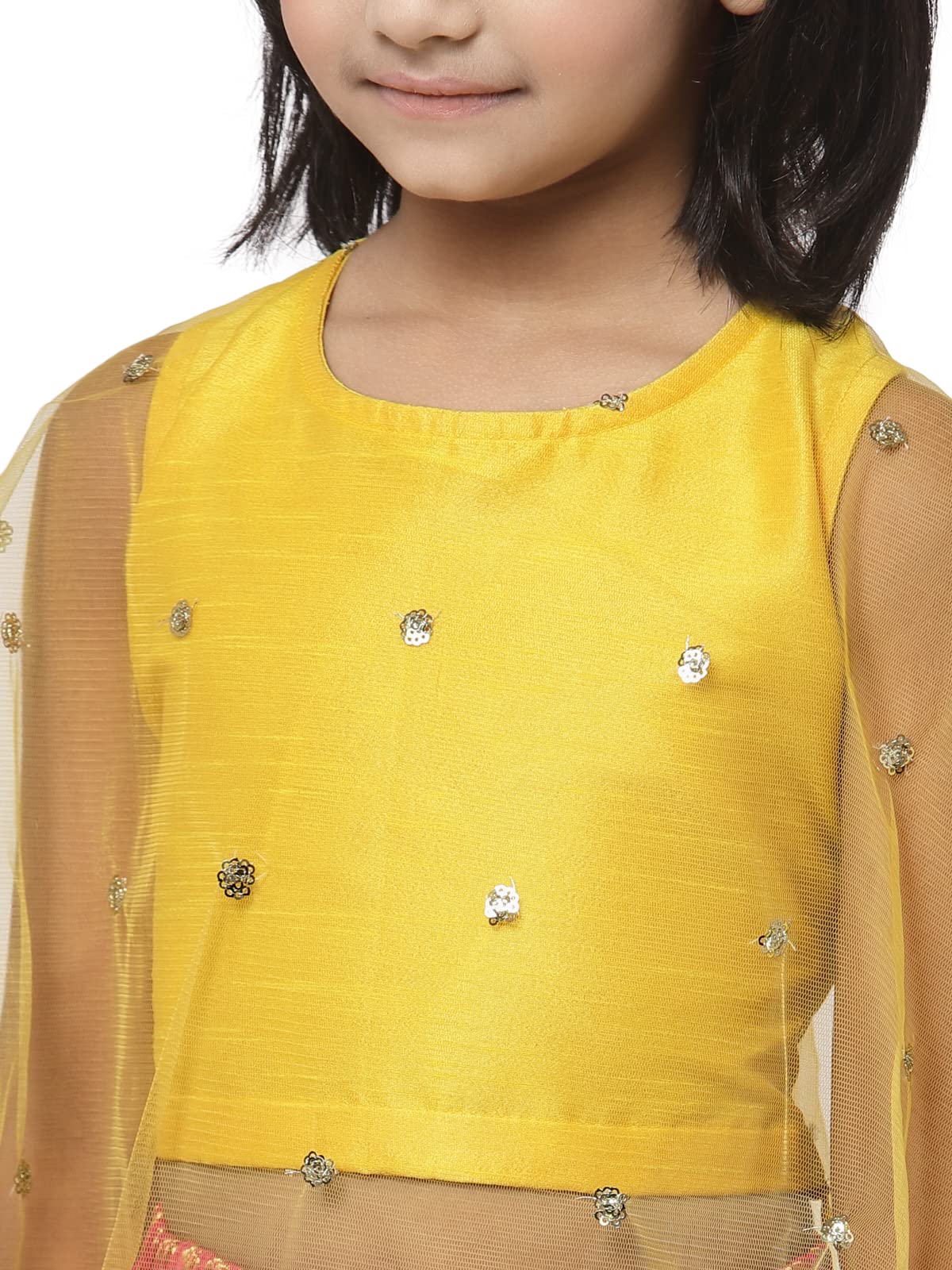 studio rasa Girls Net Sequins Embroidered Kids Cape Top for Festive Wedding (GTC12201/9-10_Yellow) 1