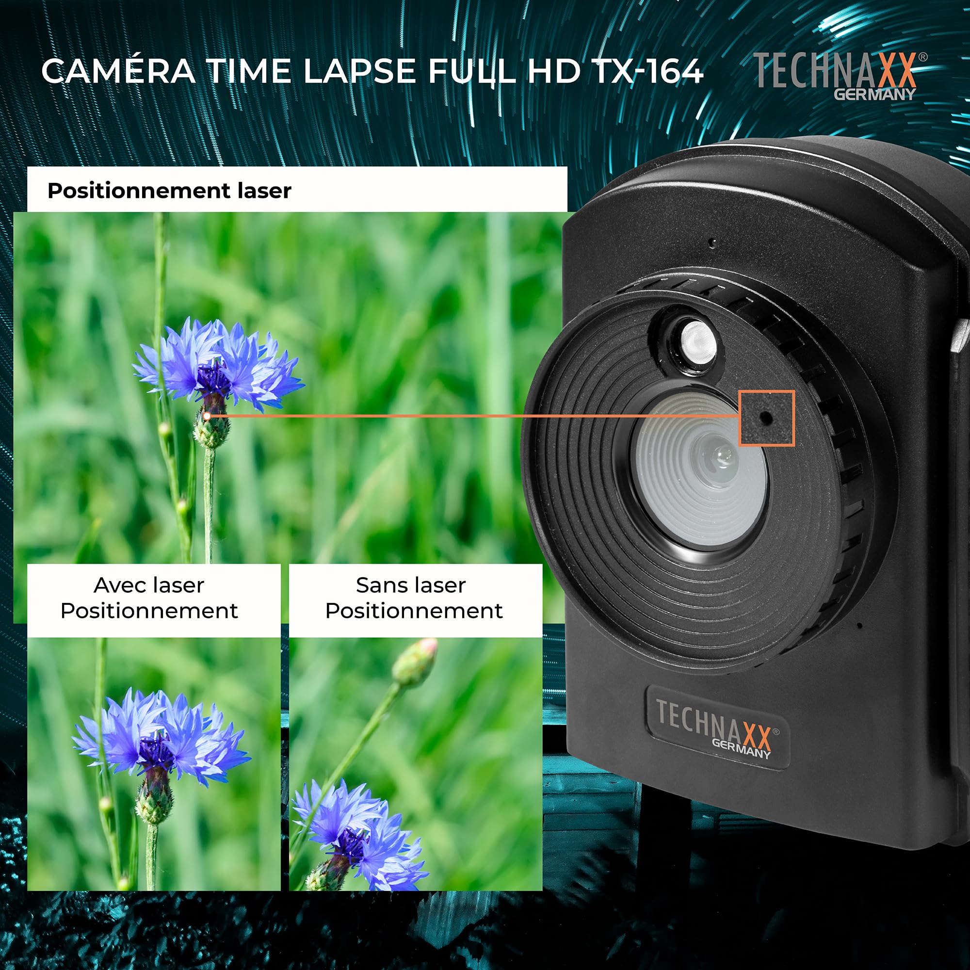 Technaxx Time Lapse Caméra - Microphone et Haut-Parleur Intégrés Capture Vidéo FullHD Fonctionne sur Batterie Plusieurs Modes Installation Facile - Video, Photo & Stop Motion Camera TX-164 Noir