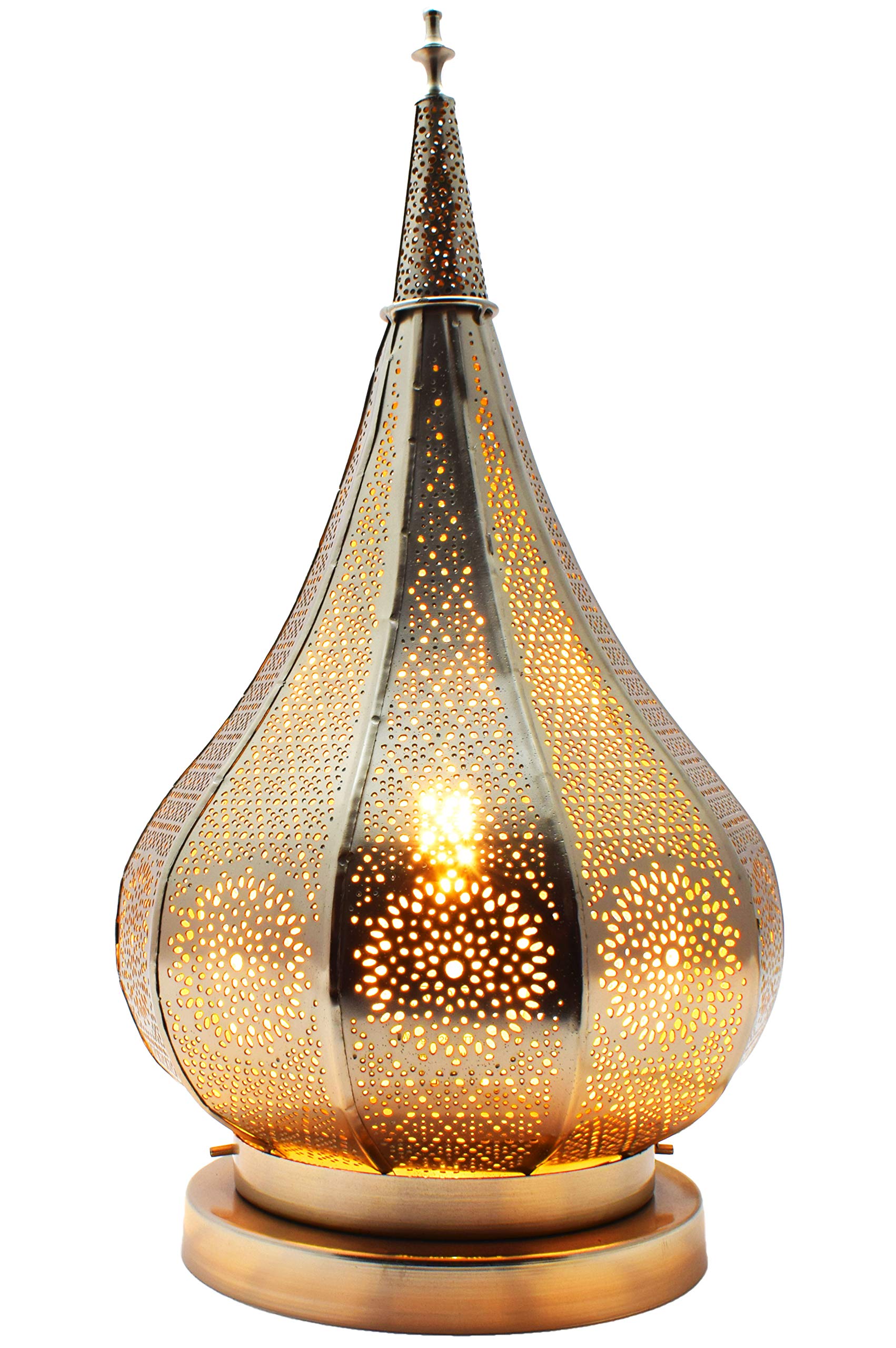 Orientalna mała lampa stołowa Kais 38 cm srebrna E14 | marokańska lampa stołowa mała z metalu, abażur | nowoczesna lampa na stolik nocny, styl vintage, retro i dworkowy