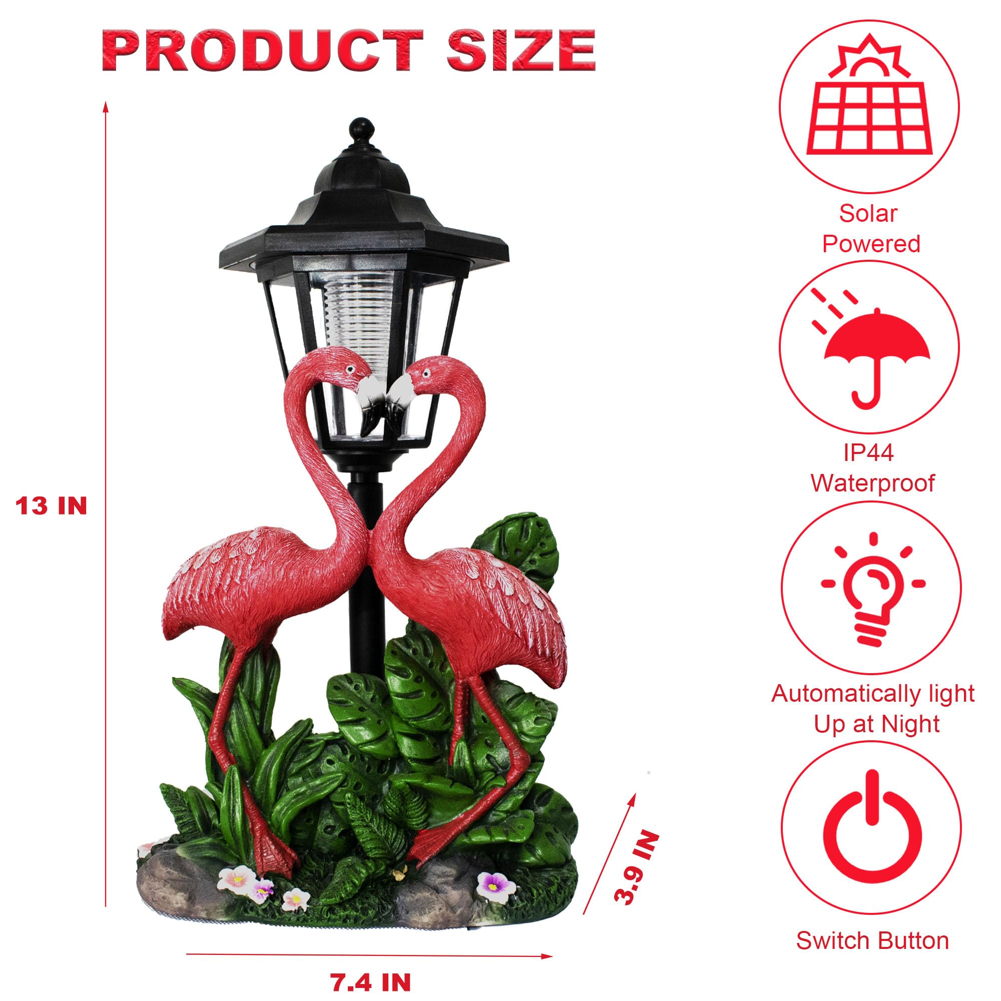 Statua da giardino a forma di fenicottero con lanterna solare, unica a doppia testa, regalo per donne, mamme, amanti, per esterni, cortile, patio, balcone
