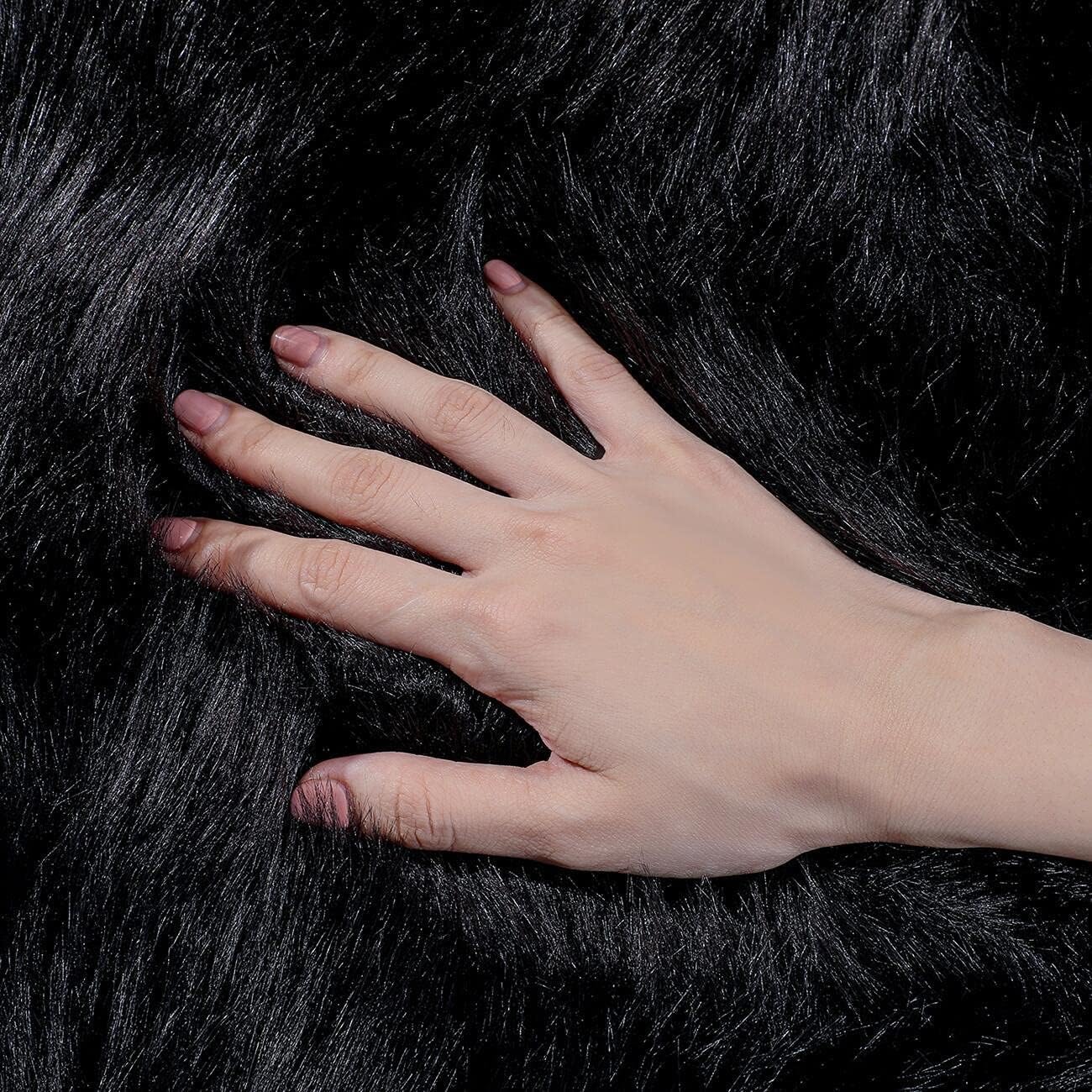 JXLOULAN Soft Flully Faux Fur Area Rugs Black 120 x 160 cm Sheepskin Rug for Bedrooms Floor Living Room Kids Rooms Decor - Image 3