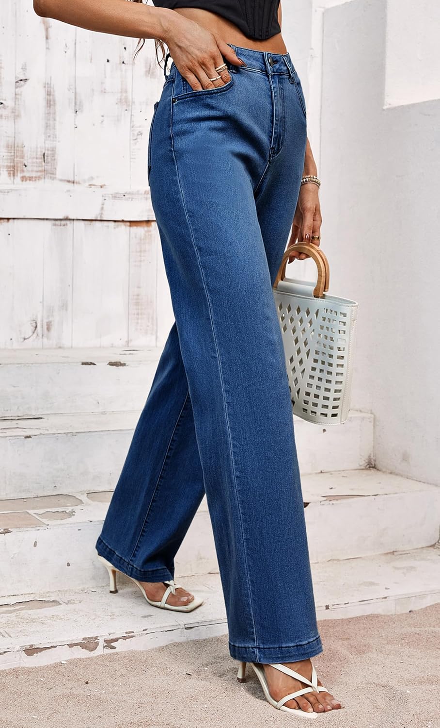 Tsher Women’s High Waisted Jeans Stretchy Straight Leg Loose Fit Denim Pants Lightweight Tummy Control Trendy Jeans for Women - Image 2