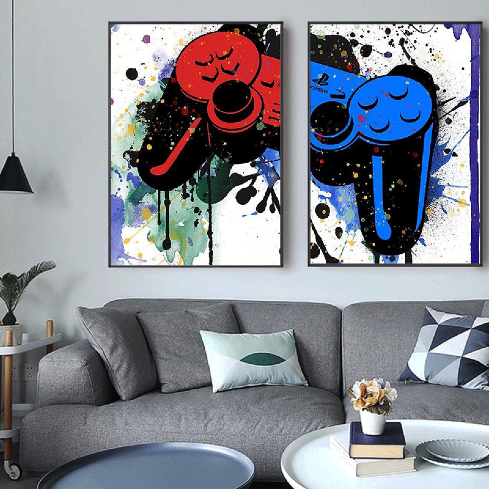 Yooyu Gamepad Controladores de videojuegos Pintura en lienzo Juego de graffiti Póster Imprimir Imagen de arte de pared para habitación de niños Decoración de pared 70x100cm (28x39in) x2 Sin marco