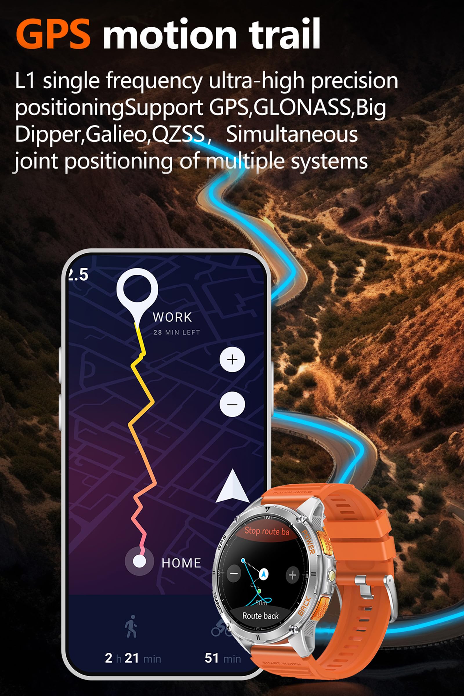Montre intelligente GPS militaire pour homme avec boussole, altimètre, baromètre, montre de fitness, fréquence cardiaque, pression artérielle, podomètre, montre de course à pied, lampe de poche LED