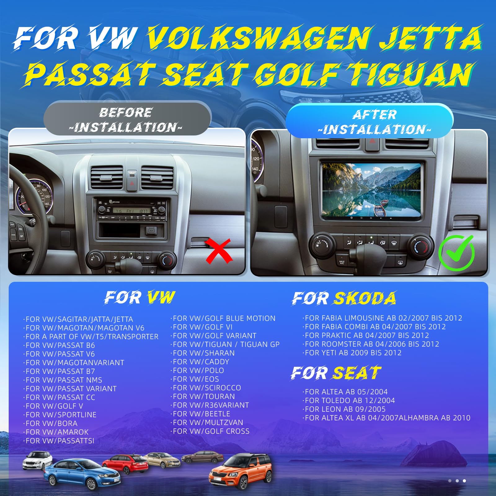 Radio de Coche para VW Volkswagen Jetta Passat Seat Golf Tiguan Skoda Polo