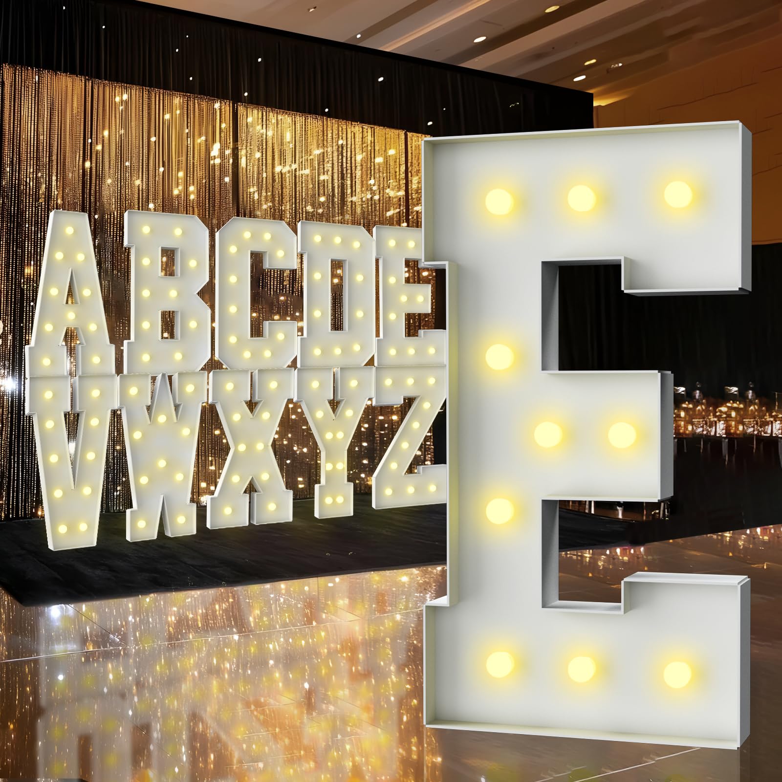 Lettre lumineuse de 91 cm pour chapiteau – Grand panneau LED pour fête prénatale, décoration de bébé, décorations d'anniversaire, remise de diplôme, bal de fin d'année, lettre E