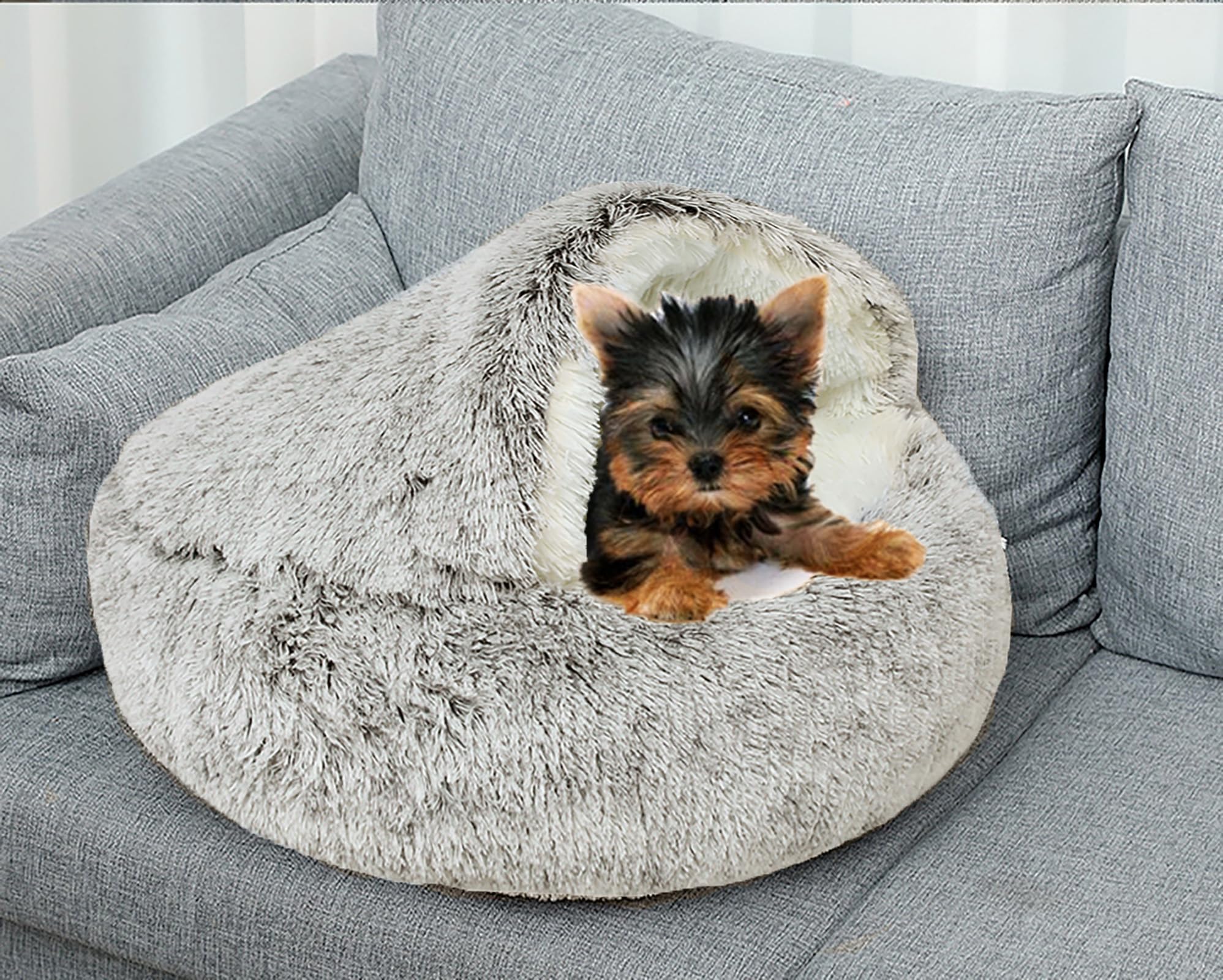 Kuscheliges Haustierbett für Hunde und Katzen, Anti-Angst-Plüsch, Flauschiger Bezug, Donut-Rund, 50,8 cm D, Kaffee, Polyester, Schichtkonstruktion