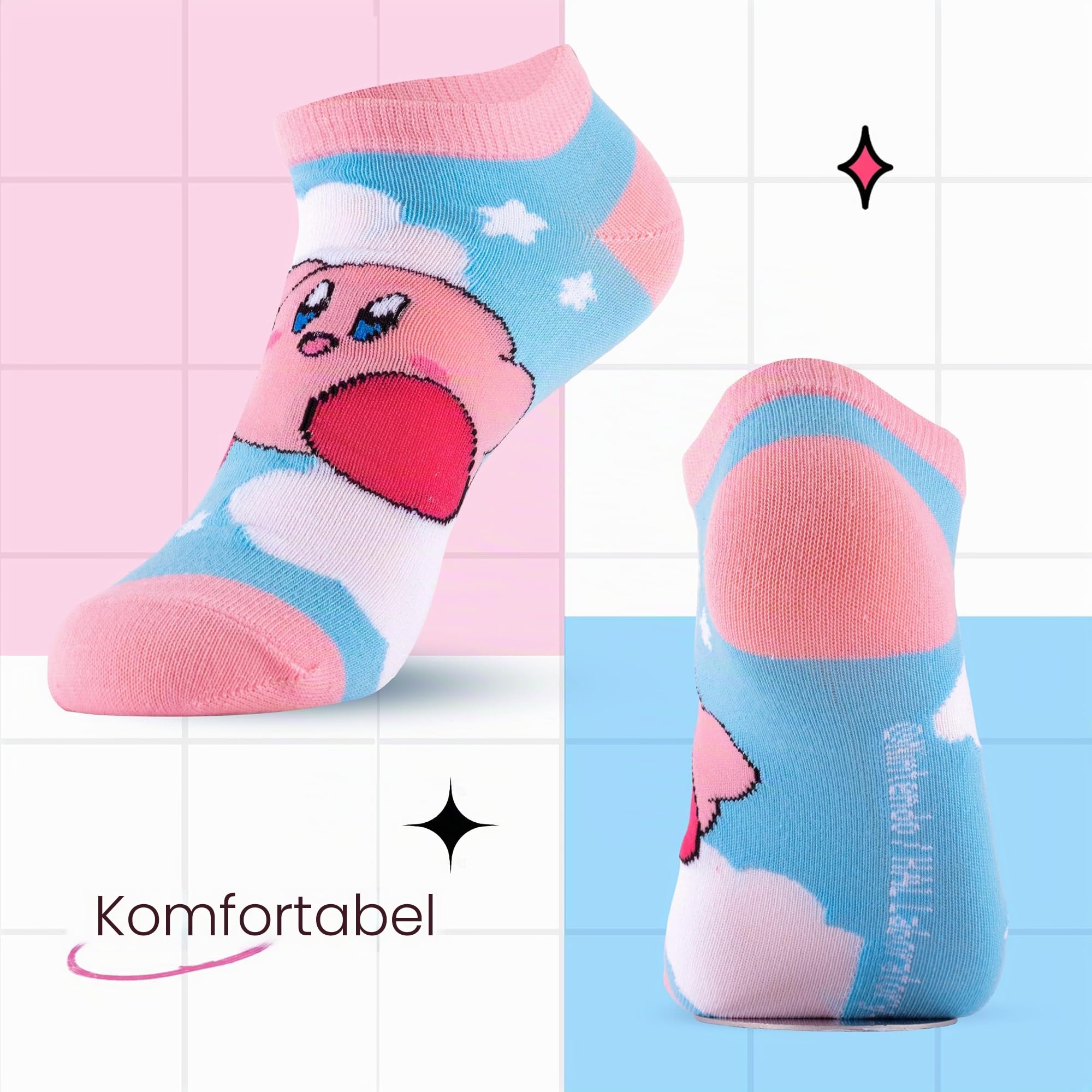 4 Paar Kirby Mädchen Baumwolle Crew Socken Frauen Anya Figuren gedruckte Knöchelsocken Set für Fans Geschenk