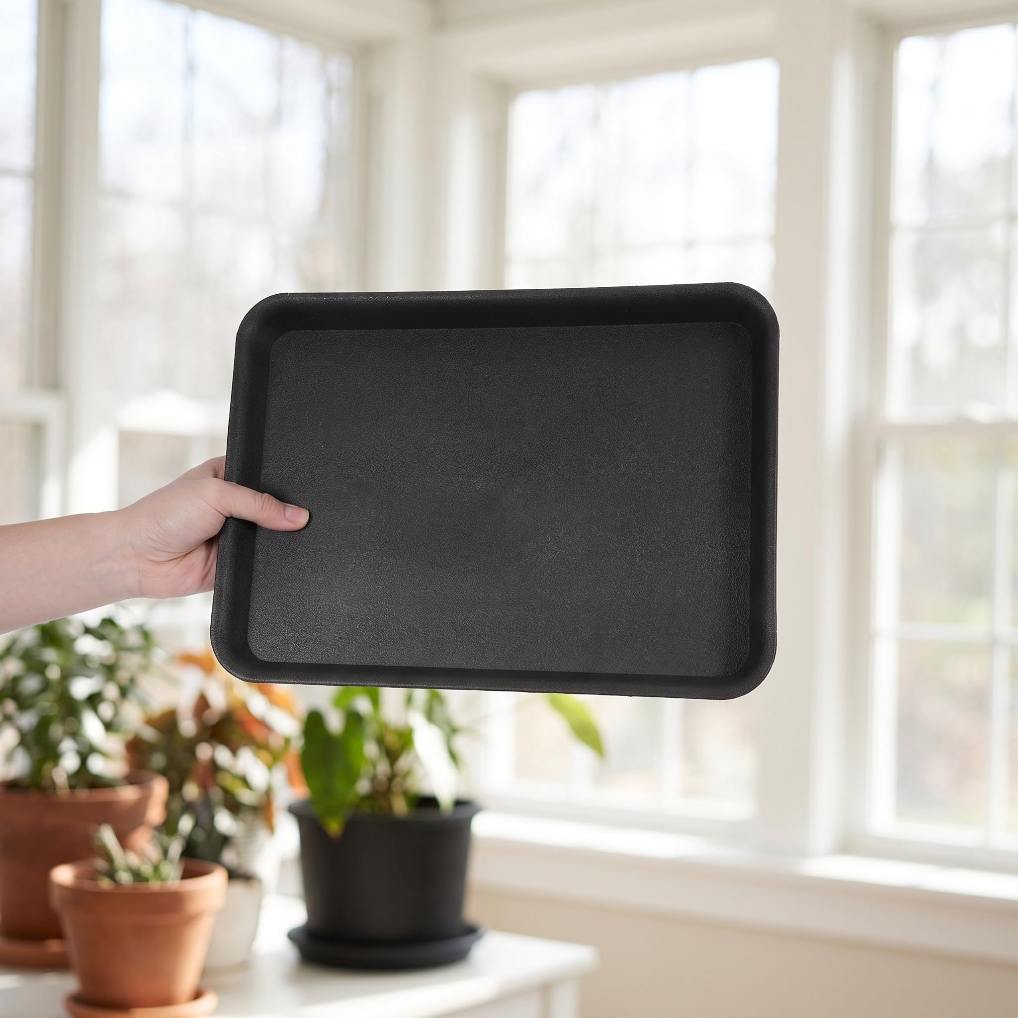 Operitacx 4 vassoi rettangolari in plastica per Piante, vaschette di Raccolta dell'Acqua per vasi, Base del Frigorifero e Piano di Lavoro, sottovaso per fioriere, Porta Erbe aromatiche da