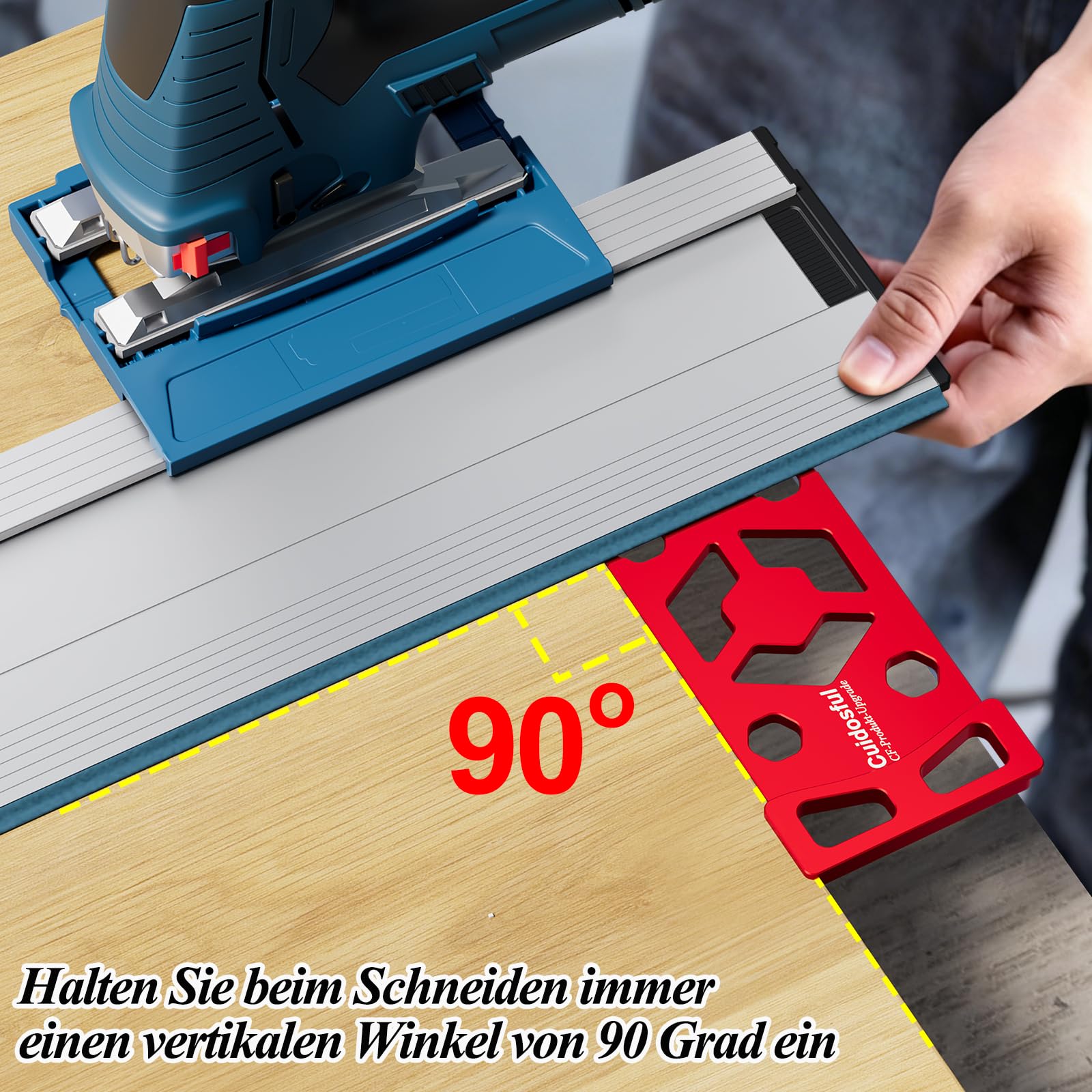 Tope de ángulo de guía para Bosch FSN – CNC mecanizado 90° tope de ángulo de aluminio para Bosch GST y GKF (con adaptador) – Duradero, fácil montaje para cortes exactos (rojo)