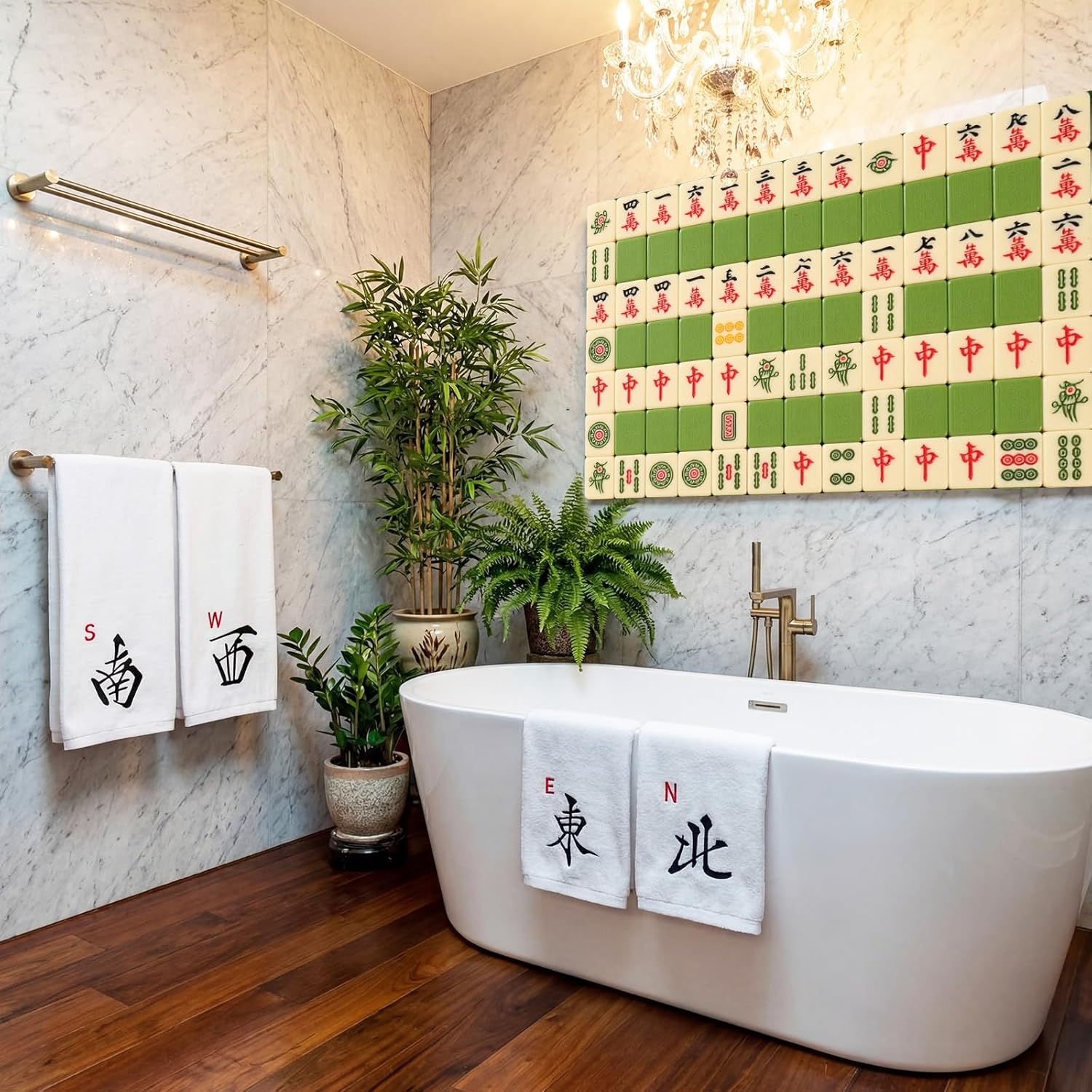 4 Pcs Mahjong Hand Towels, Mahjong Gifts for Bathroom Kitchen North, South, East, West Embroidered Cotton Chinoiserie Towels, Mah Jong Hand Towel for Bathroom Kitchen Decor, 14 x 30'' - Image 6