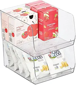 mDesign Wide Stackable Plastic Food Storage Organizer Bin Basket