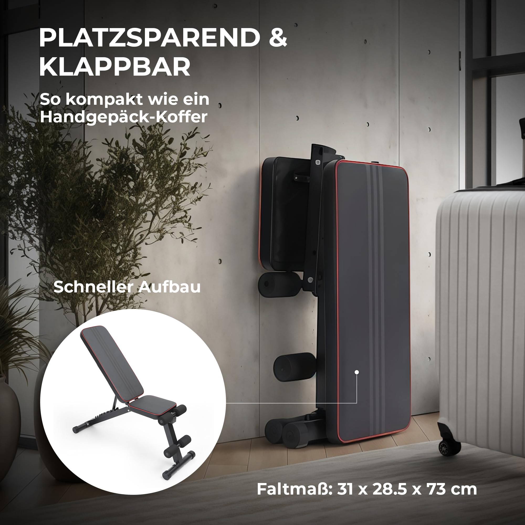 7-in-1 Hantelbank klappbar & verstellbar, bis 200kg belastbar | Schrägbank, Fitnessbank, Trainingsbank, Rückentrainer, platzsparend, 7 Positionen verstellbar, inkl. 2 Widerstandsbänder