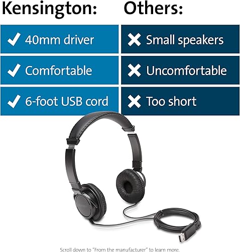 Miniatura 34 de Kensington Auriculares USB de alta fidelidad con micrófono (K97601WW), color negro