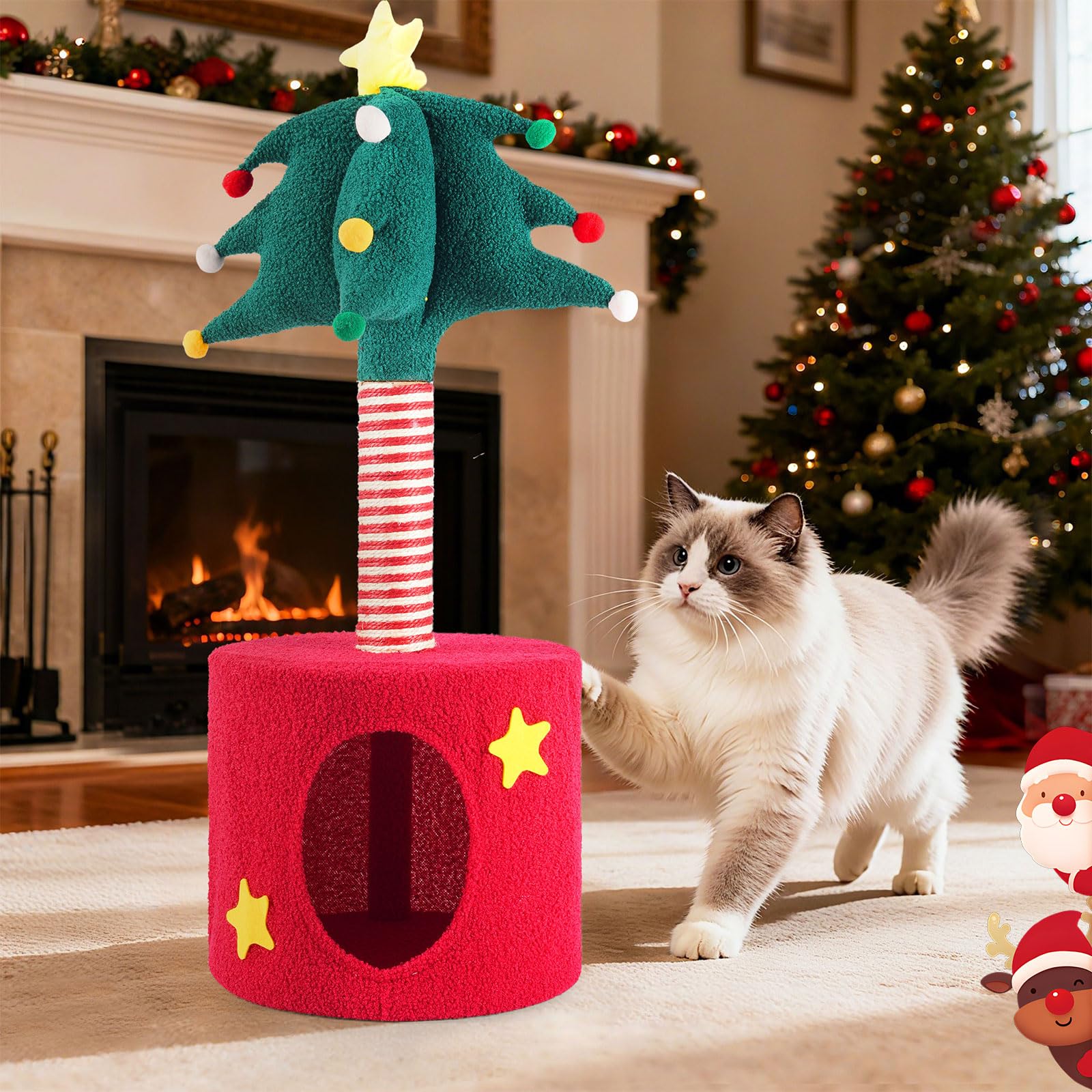 Colonne tiragraffi per gatti con albero di Natale decorativo Tiragraffi per gatti con grotta per gatti interattivi per interni di piccoli gatti