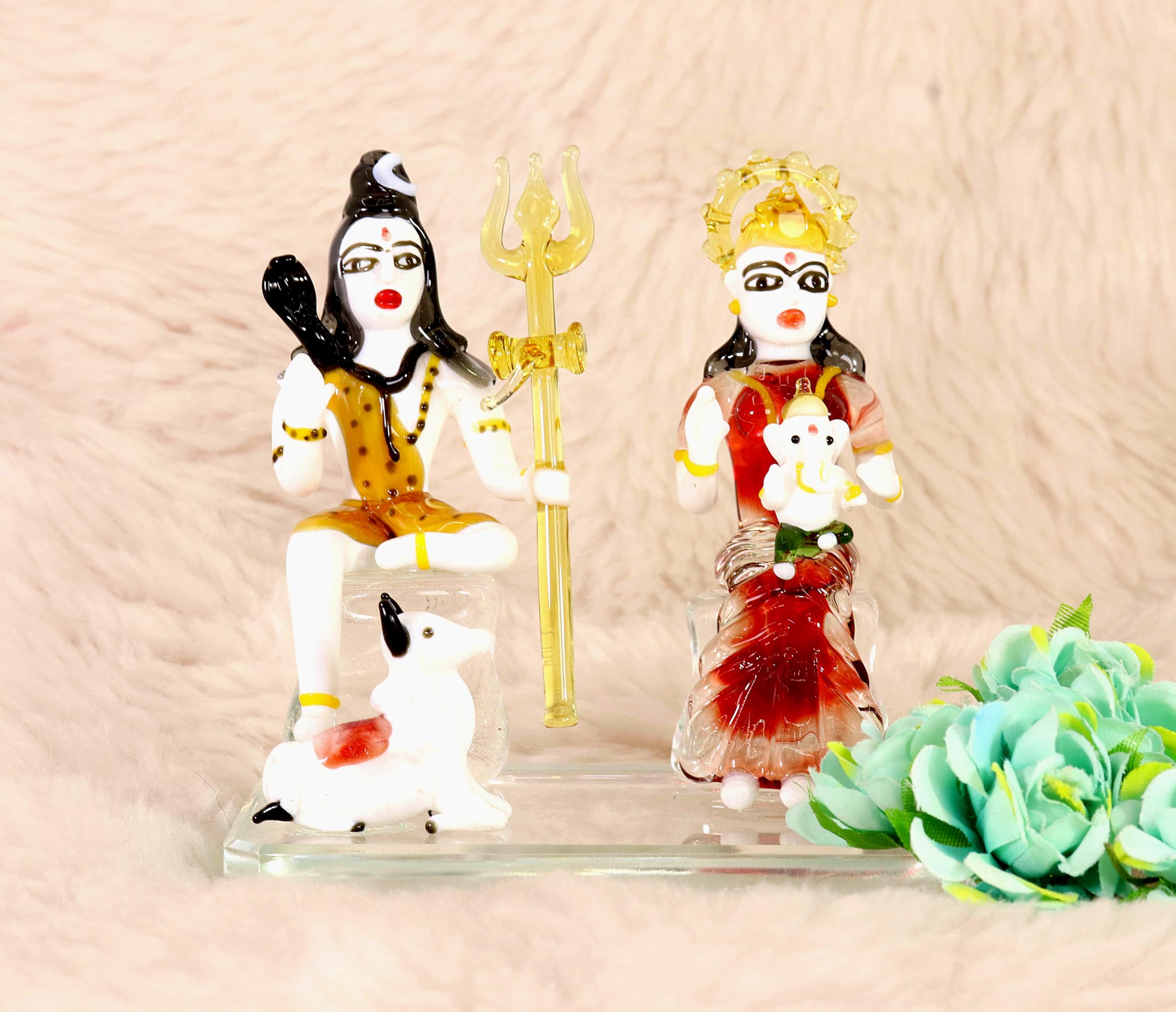 NMII Idolo in vetro Lord Shiv Parivar Murti Shiv ji per casa Pooja camera ufficio soggiorno | Lord Shiv Ganesh Ji Parvati Mata Nandi Idol | Idolo della famiglia Mahadev | Oggetto decorativo per la