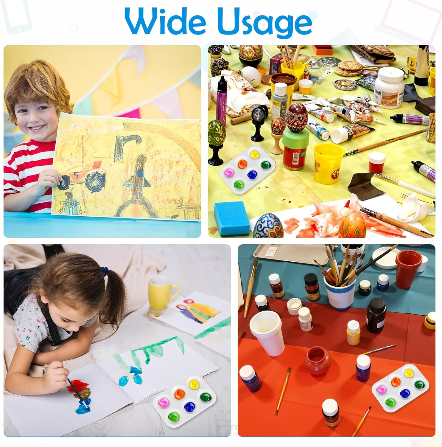 200 Pcs Small White Paint Palettes, 6 Well Rectangular Paint Tray Watercolor Acrylic Painting Holder Tray Art Palette for Students DIY Craft 4.96x3.38 Inch - Image 6