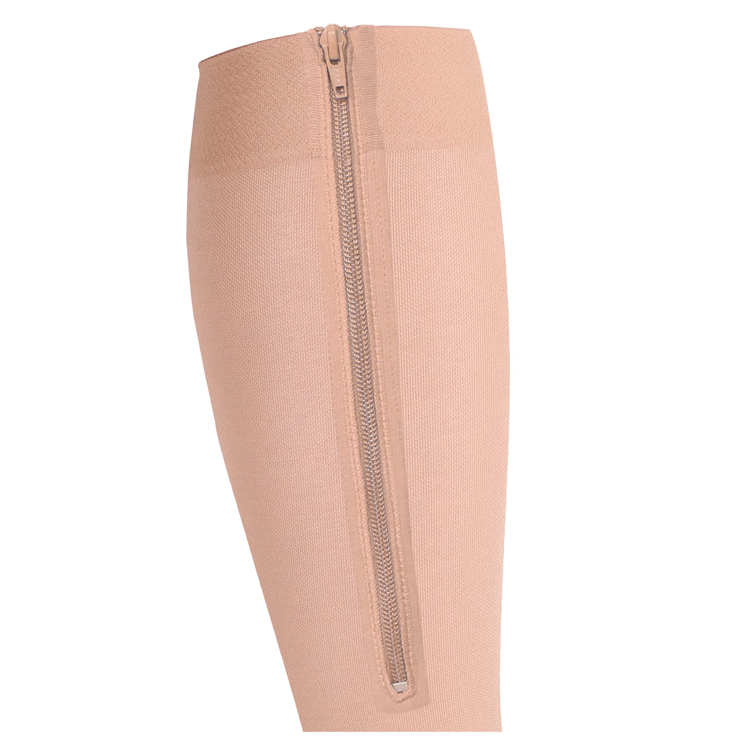 NuVein Medical Compression Stockings, 15-20 mmHg Support, Zipper Opening, Knee Length, Closed Toe, Beige, Medium